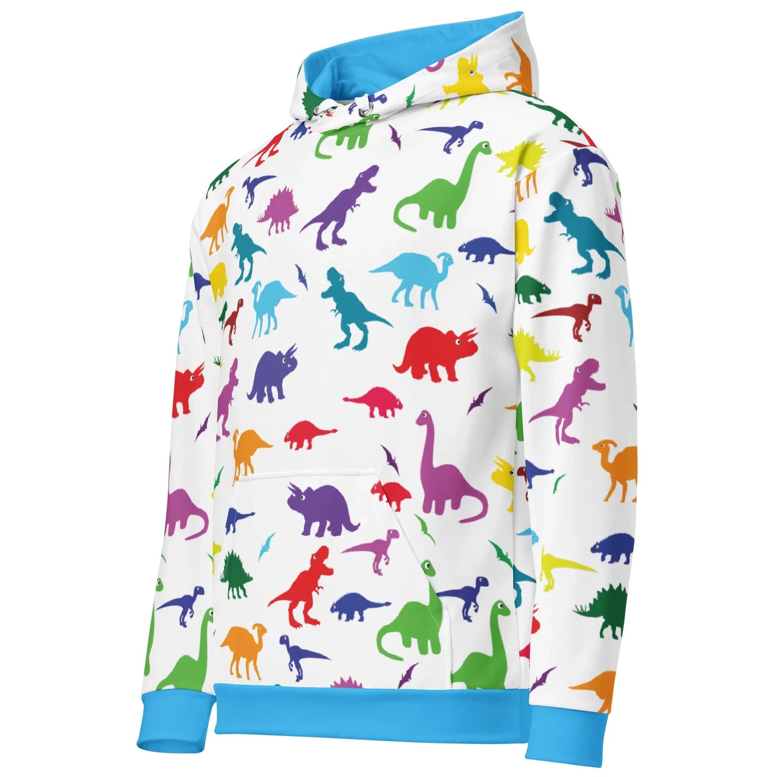 Dino Print Hoodie in Jurassic Spectrum White. OEKO-TEX® 100, REACH Compliant, GRS Certified.