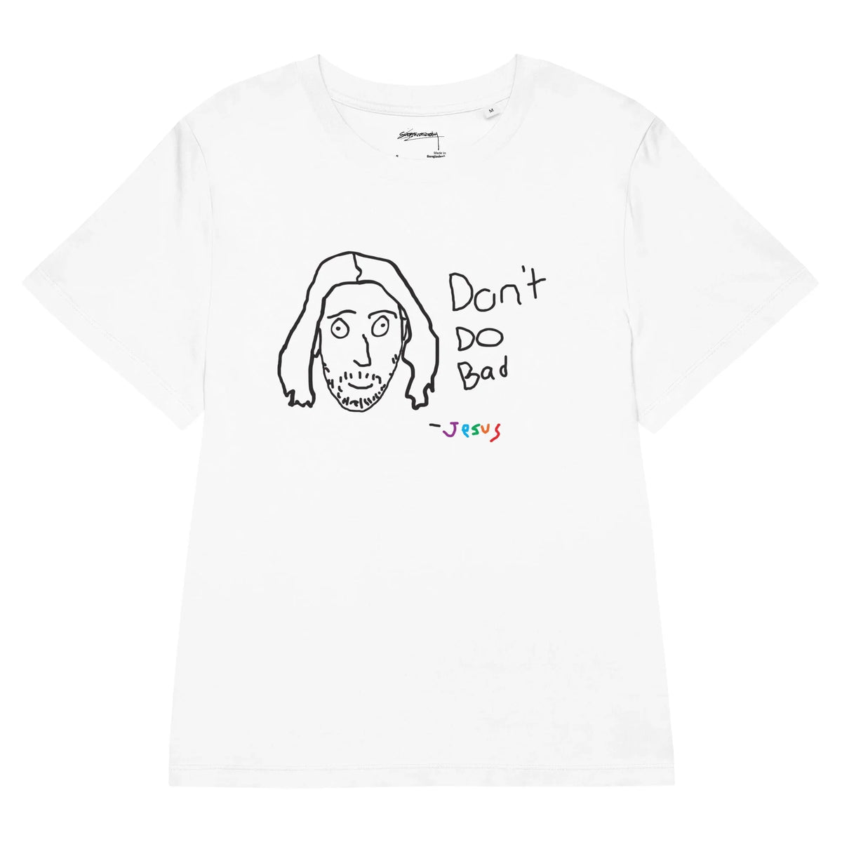 Set against crisp optic white, a deliberately naive sketch depicts a bearded man with wide, staring eyes rendered in rough carbon black. Contact us with accessibility feedback, we'd love to help!