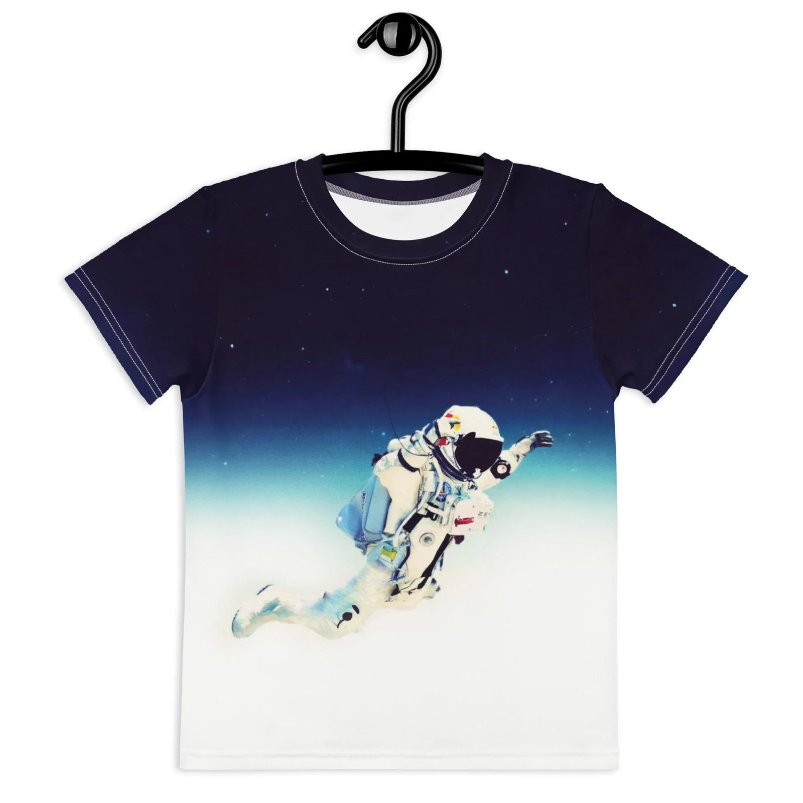 A realistic astronaut floats centrally in a dynamic, weightless pose (limbs relaxed in free-fall) against a dramatic, cinematic space scene. Contact us with accessibility feedback, we'd love to help!