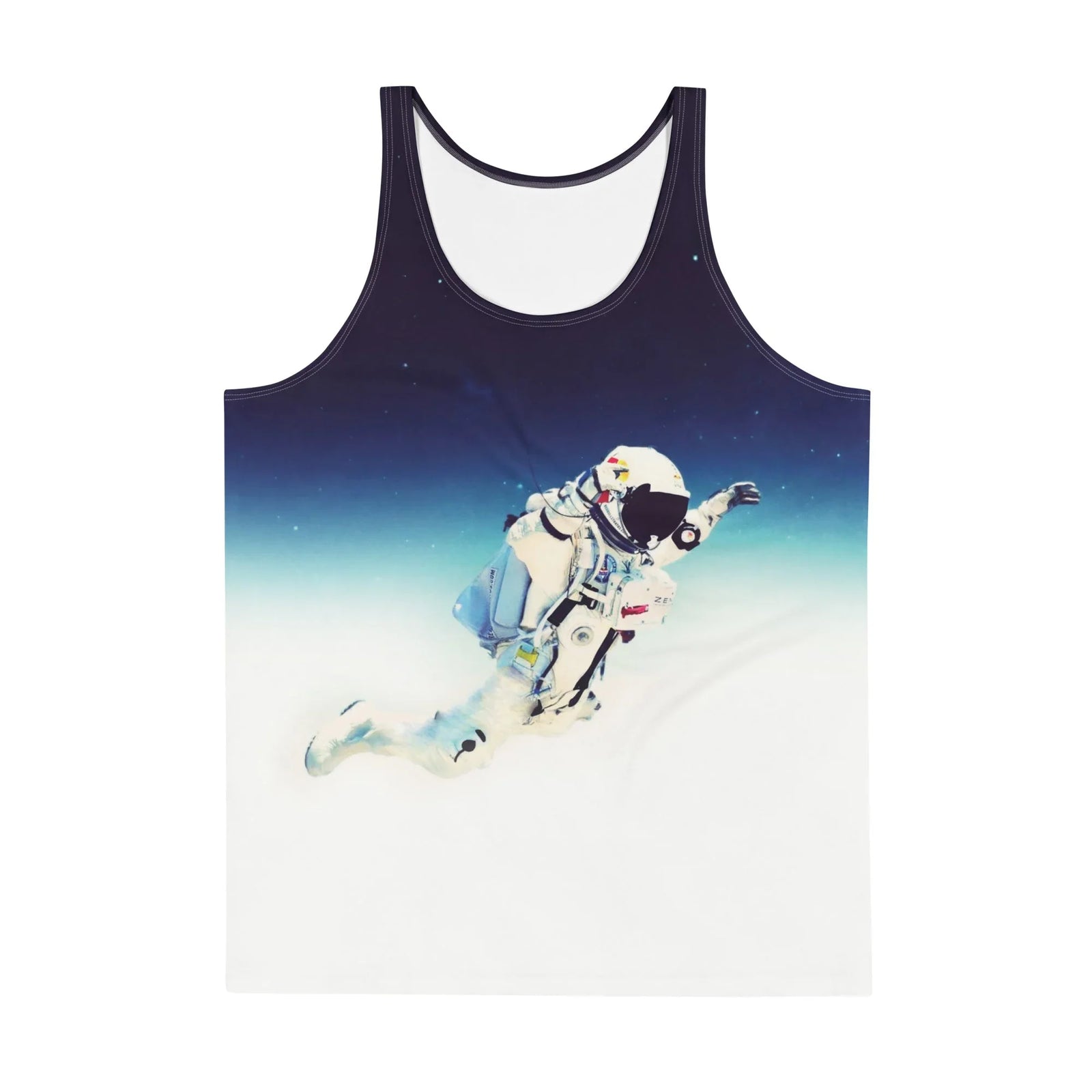 A dramatic vertical gradient shifts from star-scattered midnight indigo down through hazy stratospheric azure into a blinding cloud white. Contact us with accessibility feedback, we'd love to help!