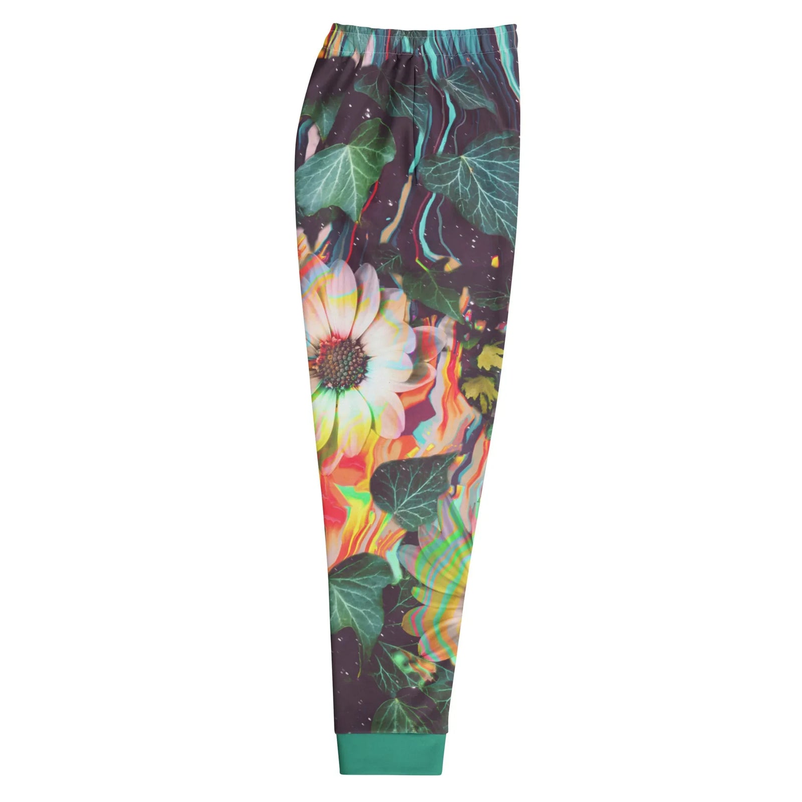 Floral Glitch Joggers in Digital Flora Meltdown. OEKO-TEX® 100, REACH Compliant, GRS Certified.