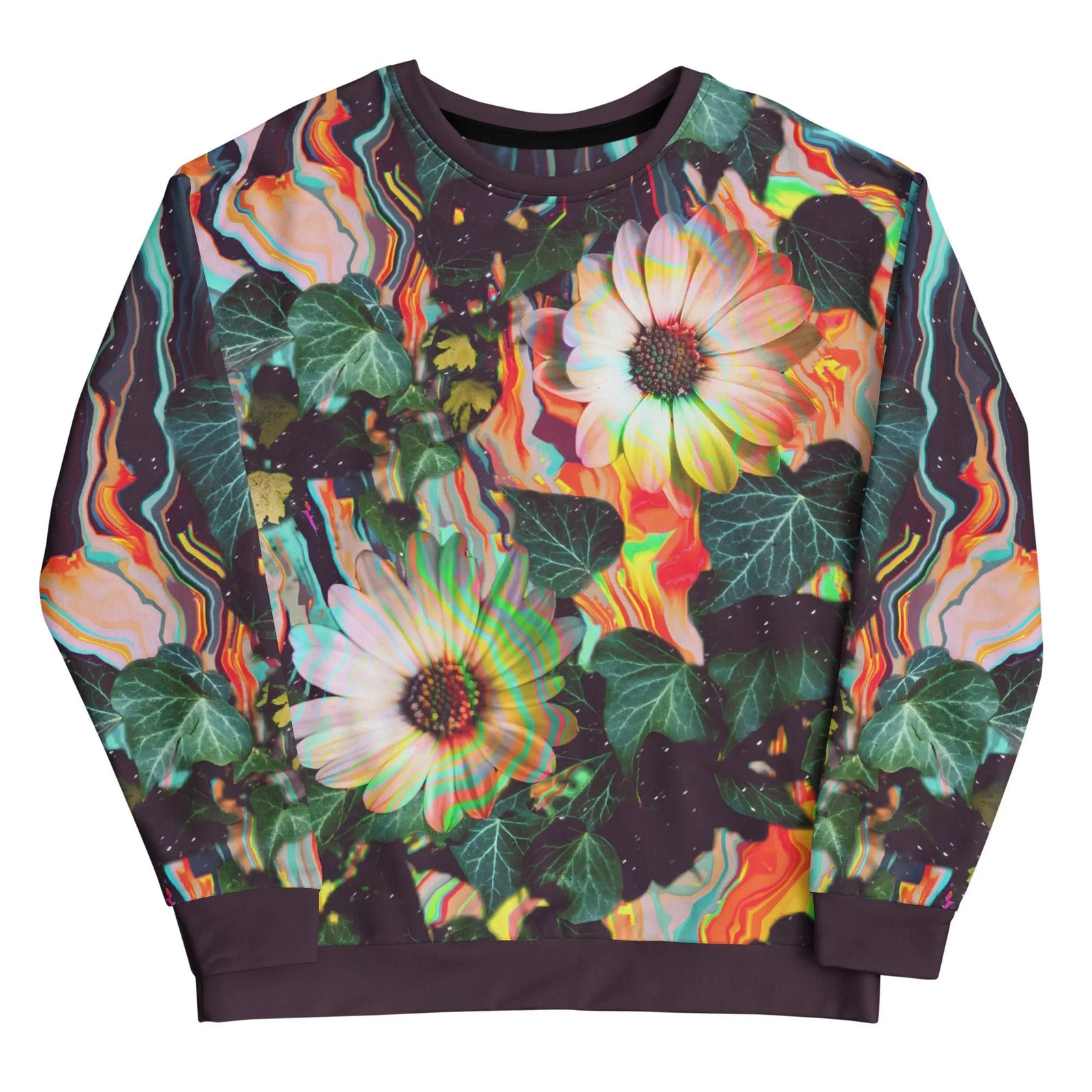 Hyper-realistic white daisies and English ivy vines melt into a surreal fusion of organic botany and digital distortion. Contact us with accessibility feedback, we'd love to help!