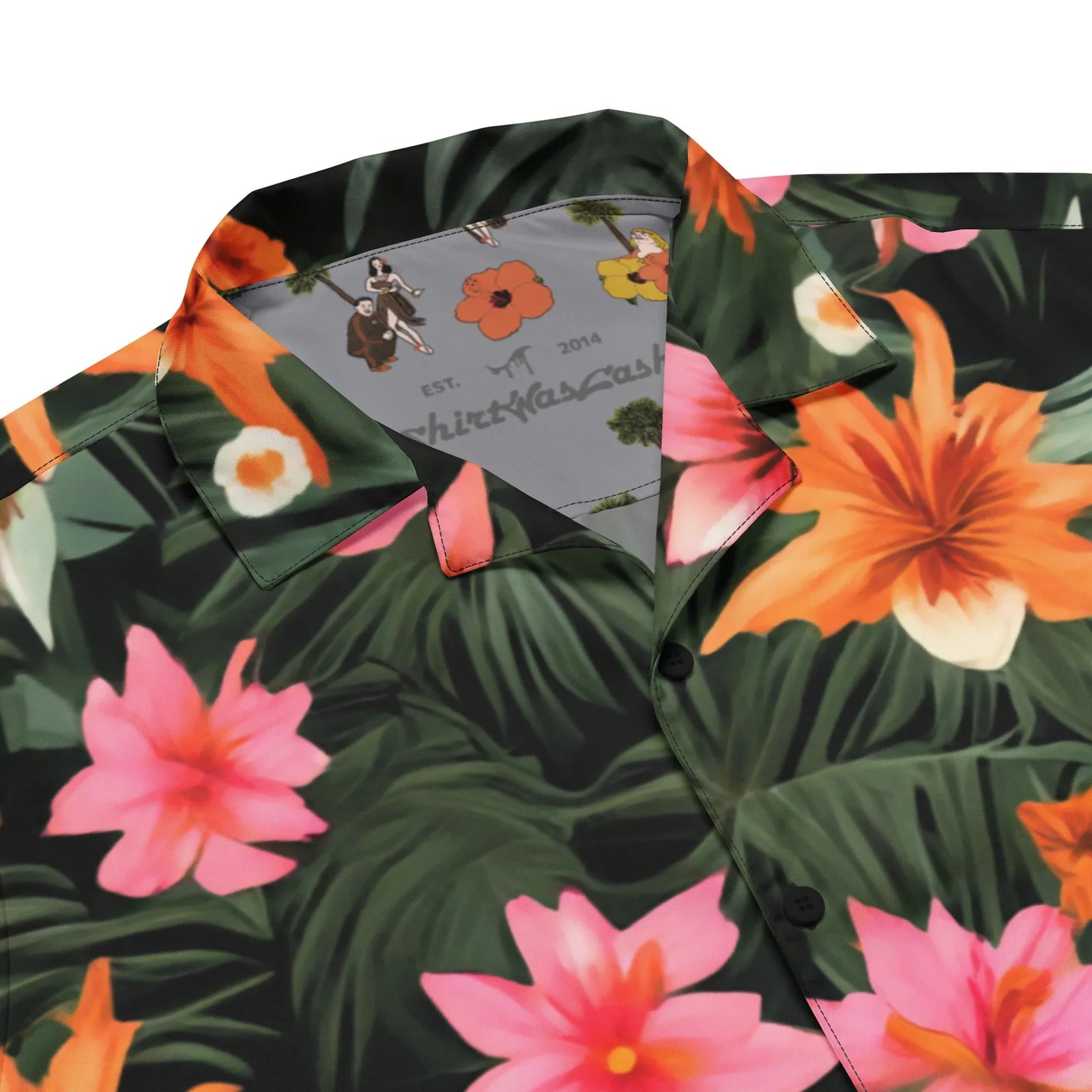 Floral Kim Hawaiian Shirt in Supreme Tropical Noir. OEKO-TEX® 100, REACH Compliant, Zero-Wastewater Printing.