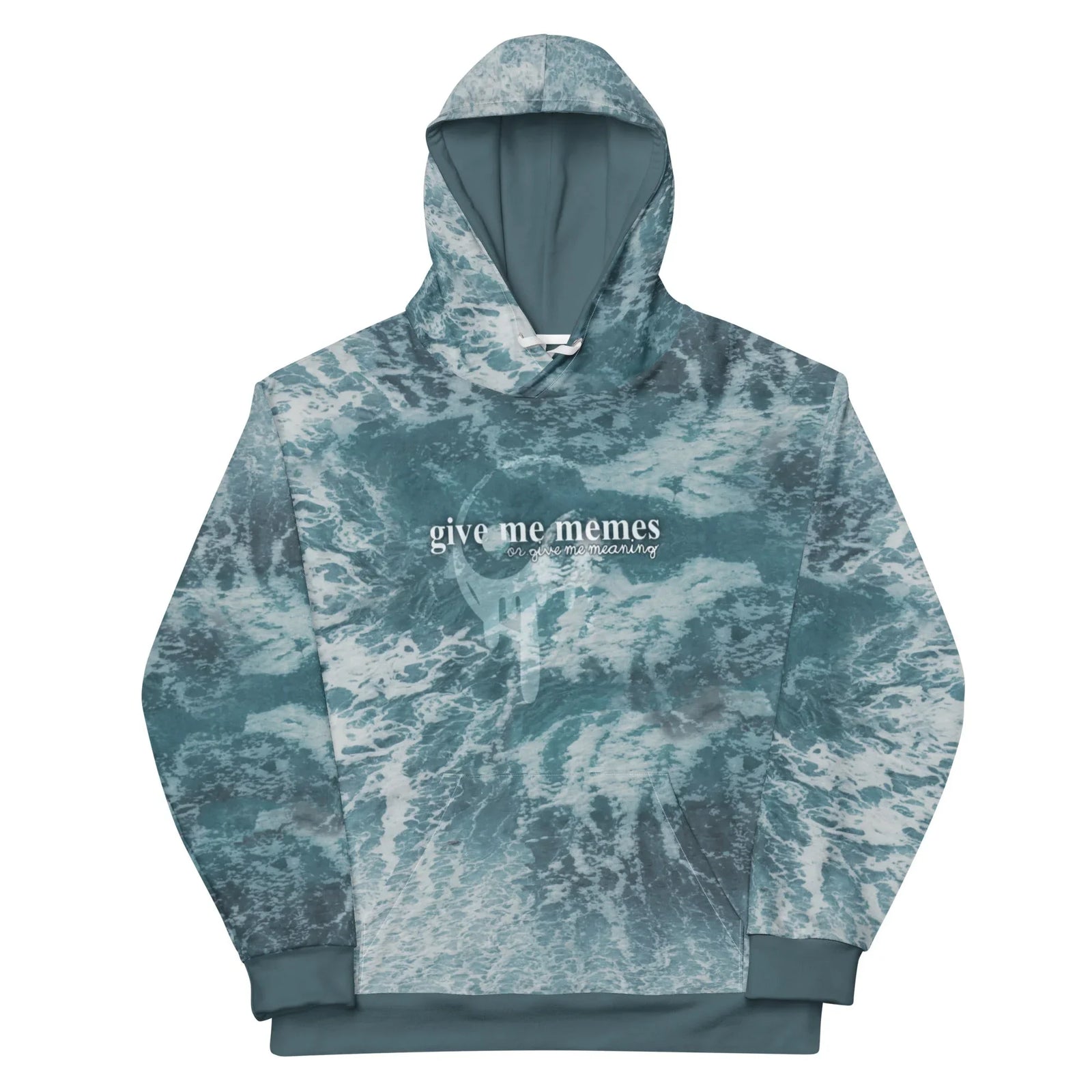 A photorealistic, chaotic seascape captures a moody ocean view in deep stormy slate and churning seafoam white. Contact us with accessibility feedback, we'd love to help!