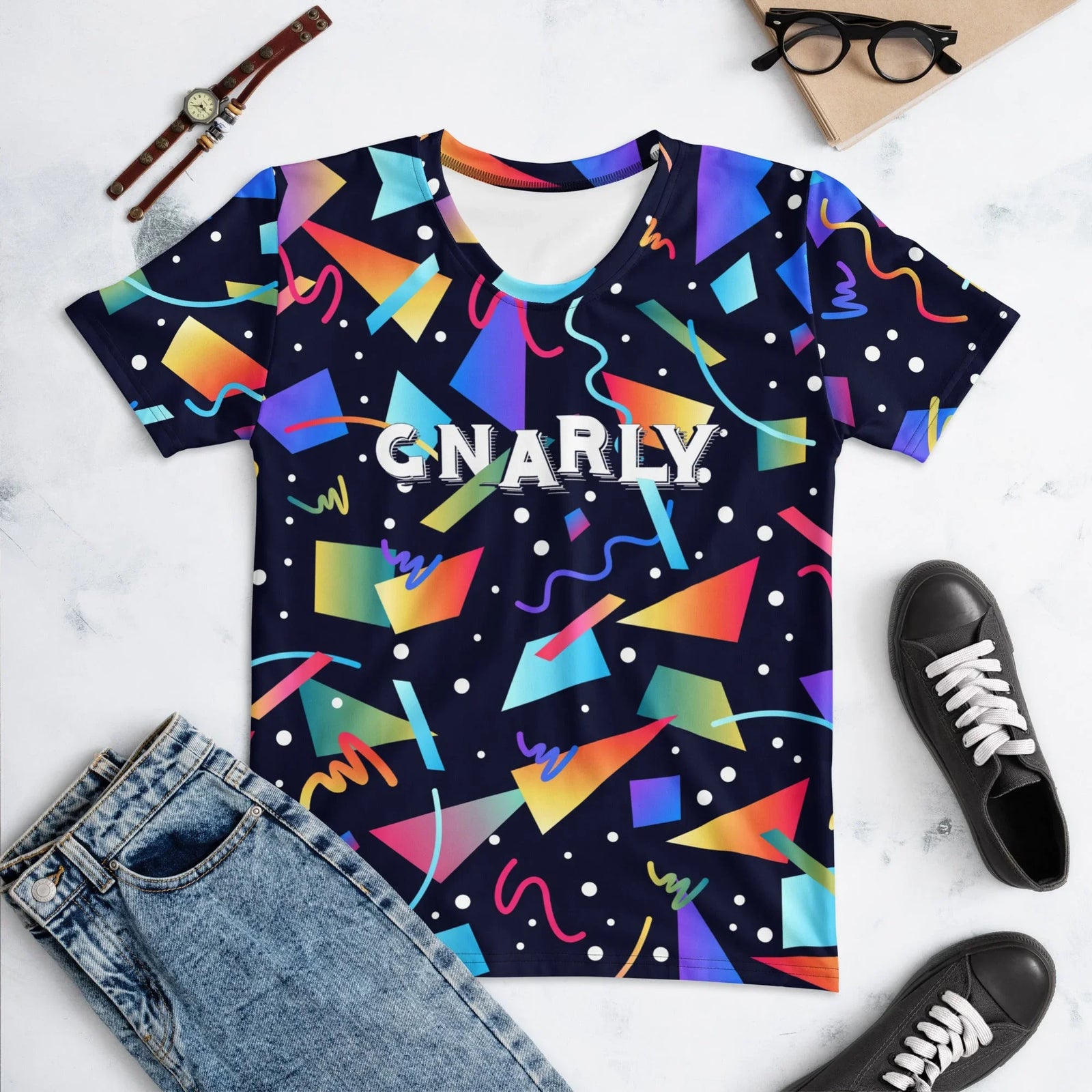An energetic 80s and 90s Memphis aesthetic explodes against a deep cosmic midnight blue background. Contact us with accessibility feedback, we'd love to help!