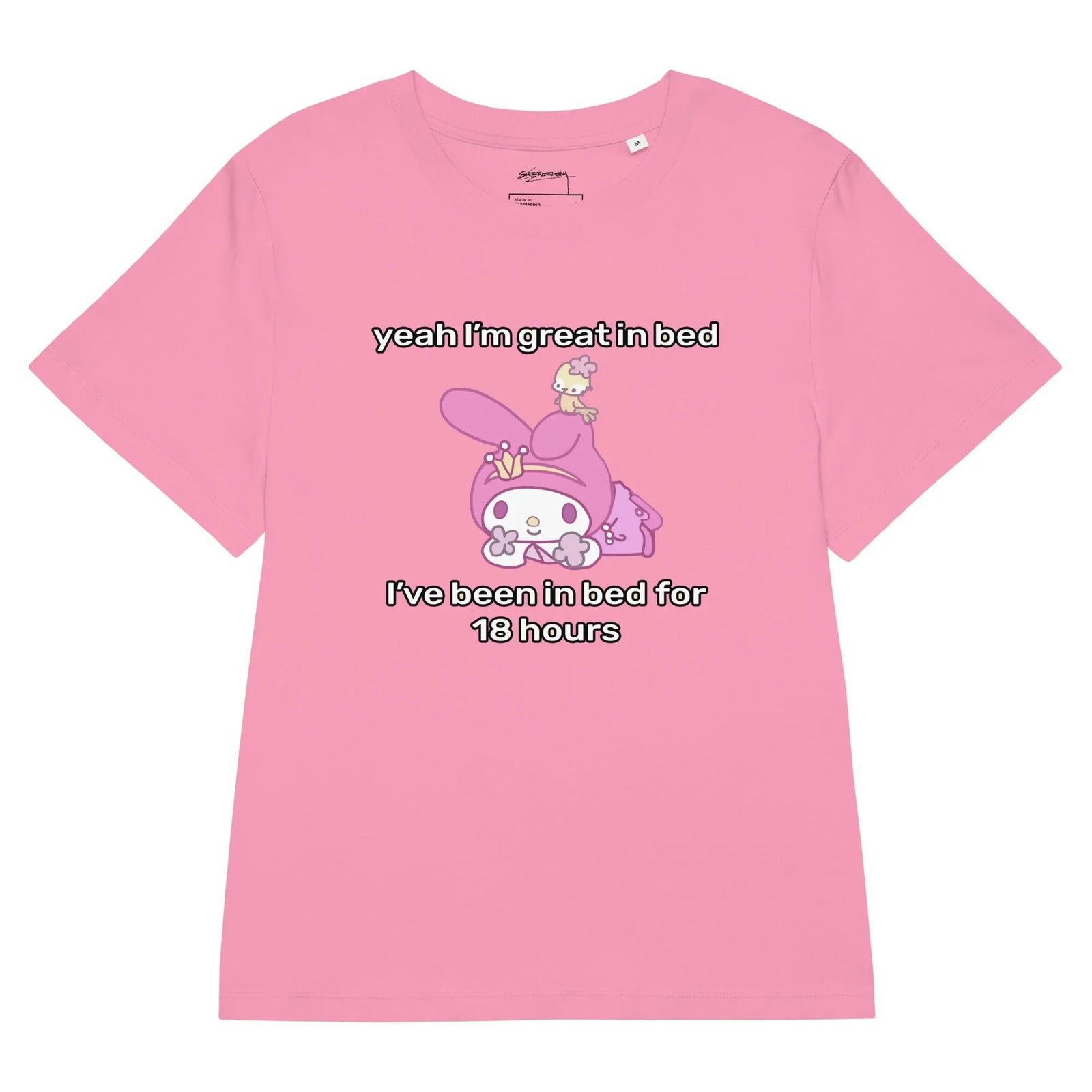A bright bubblegum pink backdrop features a kawaii white rabbit wearing a magenta orchid hood over its floppy ears. Contact us with accessibility feedback, we'd love to help!