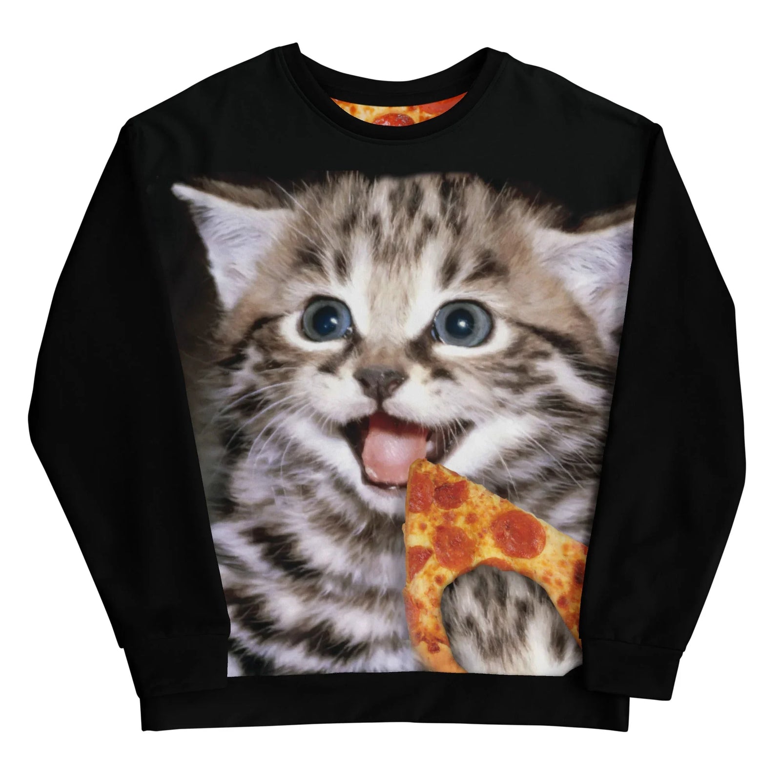 A bold, photorealistic graphic on a deep obsidian black base features an exuberant tabby kitten rendered in high-definition ash grey and warm taupe. Contact us with accessibility feedback, we'd love to help!