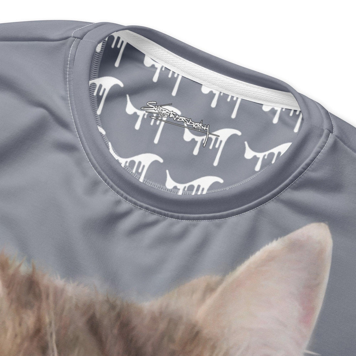 Heavy Breathing Cat Sweatshirt in Viral Slate & Tabby Beige. OEKO-TEX® 100, REACH Compliant, GRS Certified.