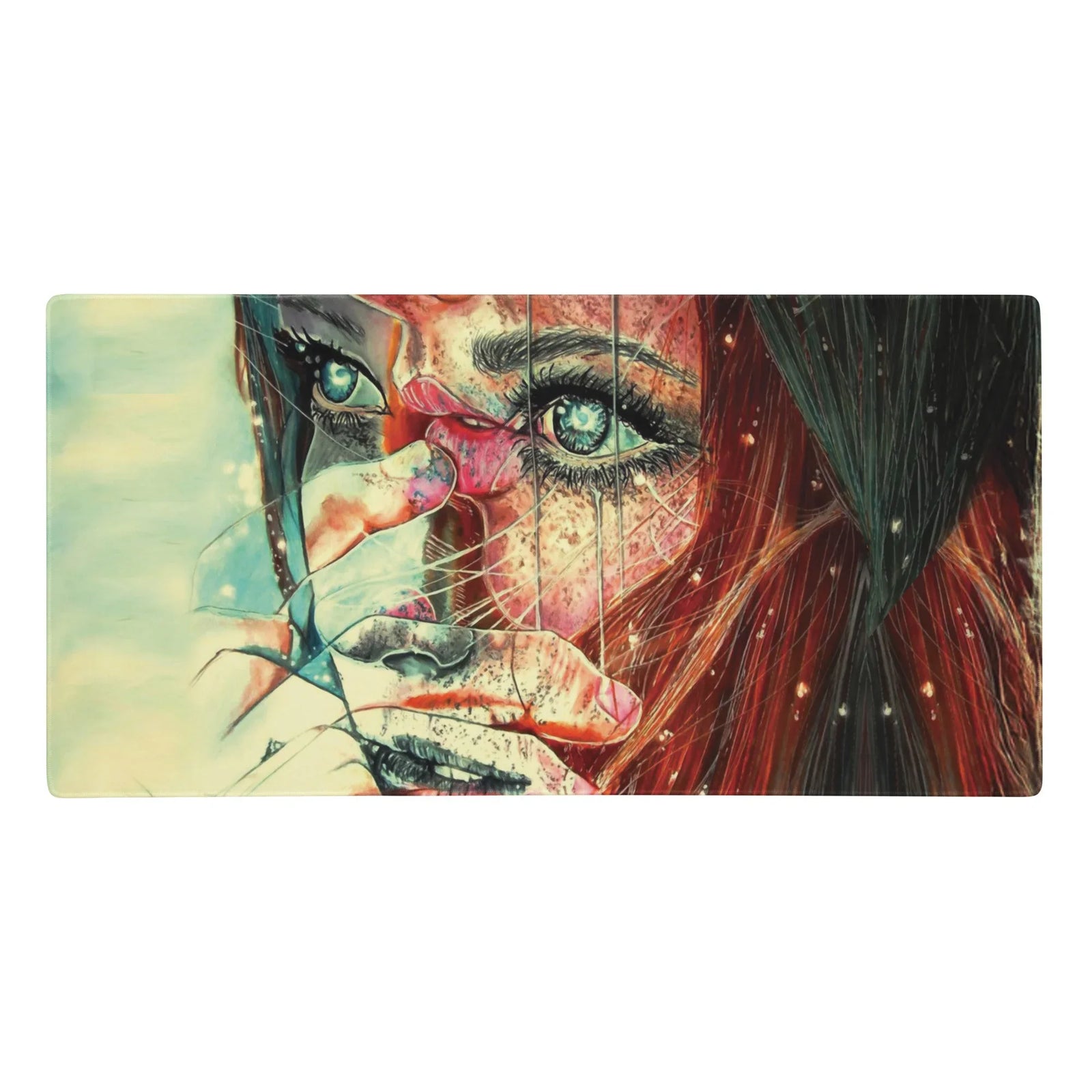 This surreal, mixed-media portrait creates a fragmented effect where geometric shards slice through the subject's face (a nod to psychological cubism). Contact us with accessibility feedback, we'd love to help!
