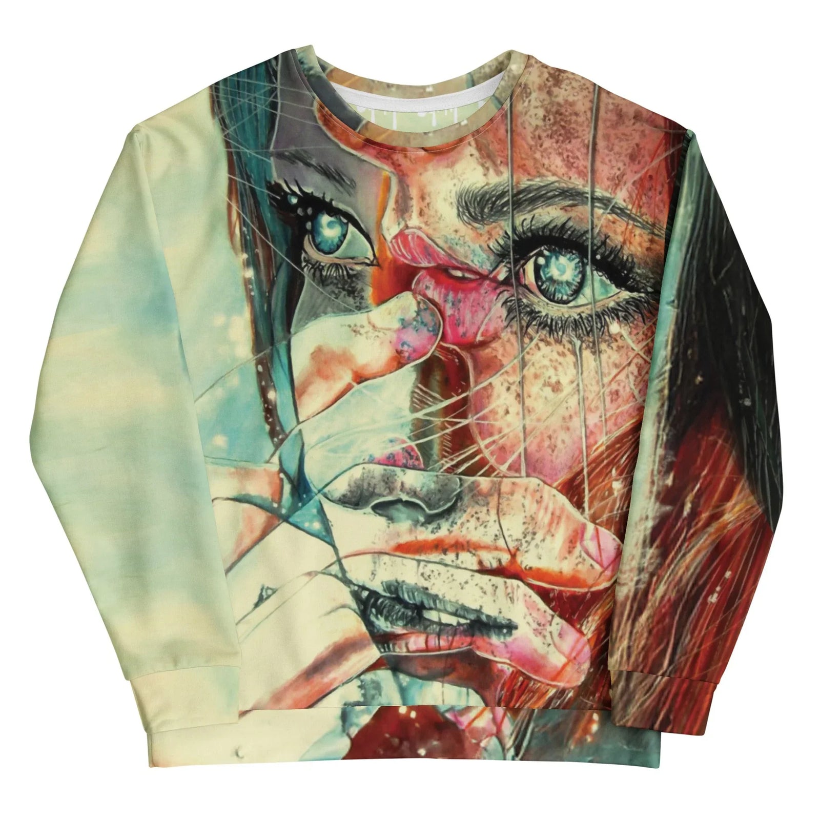 A hyper-stylized, fragmented portrait of a woman transforms the surface with a surreal watercolor and ink aesthetic. Contact us with accessibility feedback, we'd love to help!