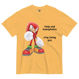 Set against a warm vintage marigold base, a 3D-rendered crimson echidna stands assertively while pointing a massive stark white spiked glove at the viewer. Contact us with accessibility feedback, we'd love to help!