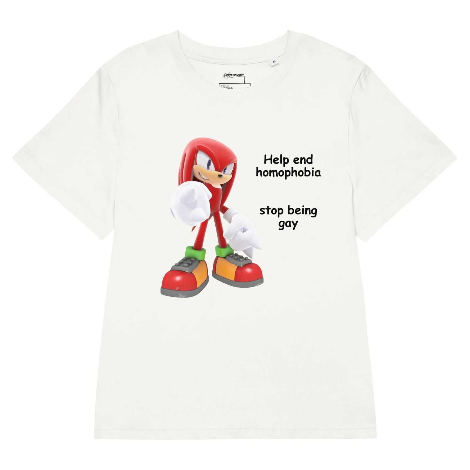 Important PSA Women's Tee - The crimson anthropomorphic echidna (#D12027) pointing directly at the viewer combined with the amateur sans-serif font layout in obsidian black (#000000).