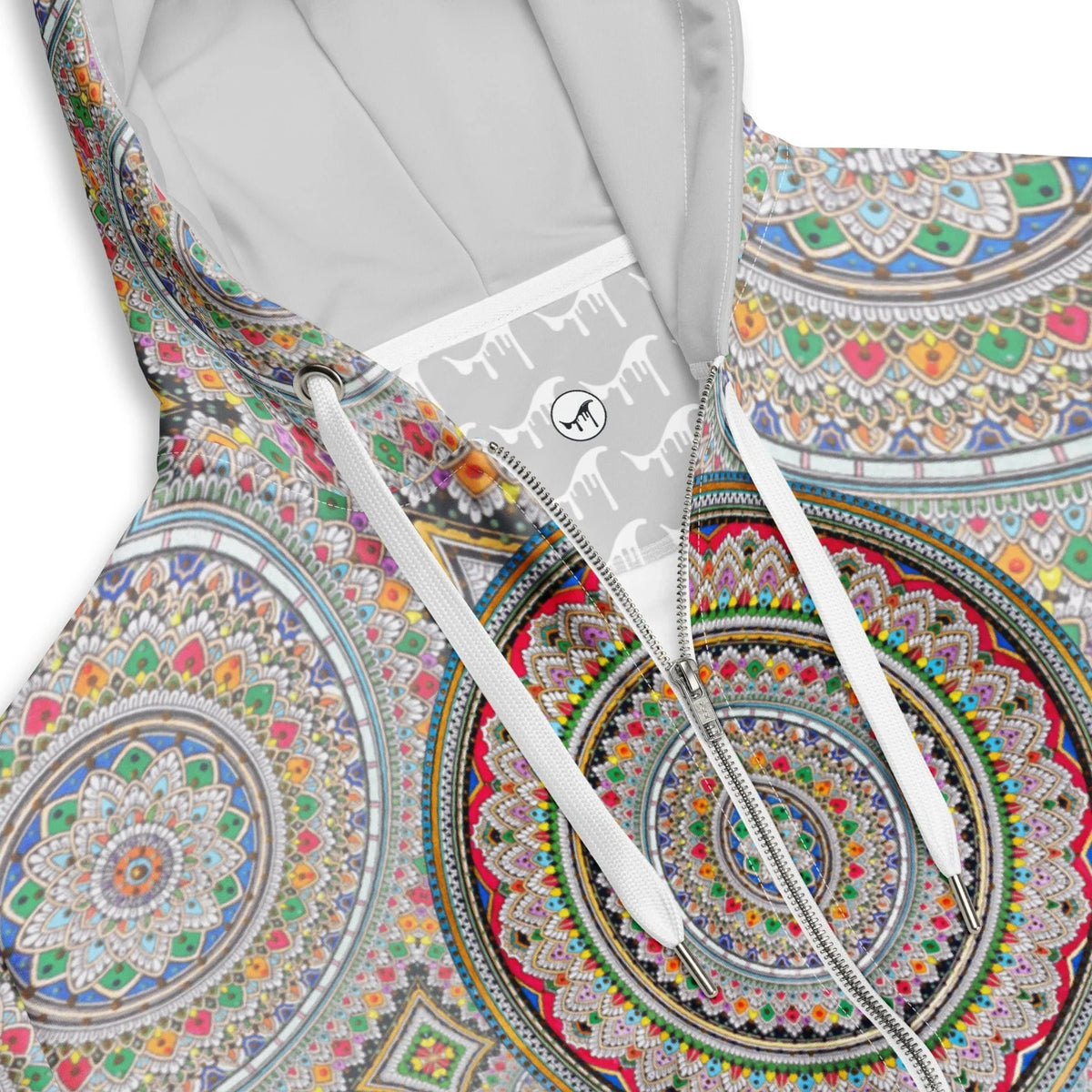 Infinite Mandala Zip Hoodie in Kaleidoscopic Jewel Mosaic. OEKO-TEX® 100, REACH Compliant, GRS Certified.
