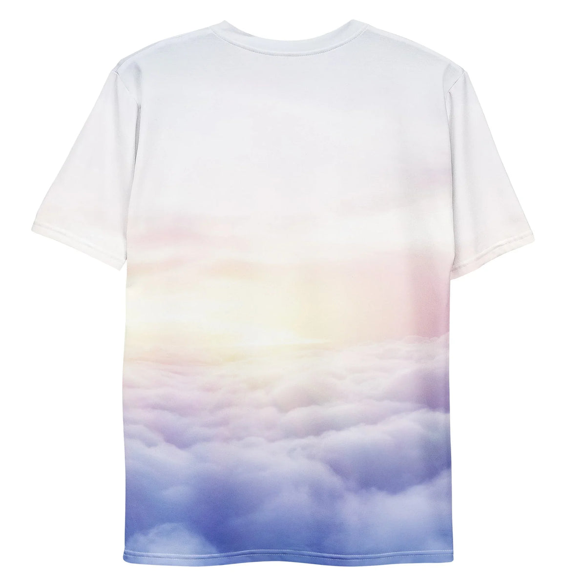 Keanu Revives T-Shirt - The juxtaposition of the action star's likeness within the traditional "Sacred Heart" posture, accented by the #7B68EE Mystic Periwinkle clouds, #FFFFFF Heavenly White gradient, and #483D8B Cosmic Slate twilight shades