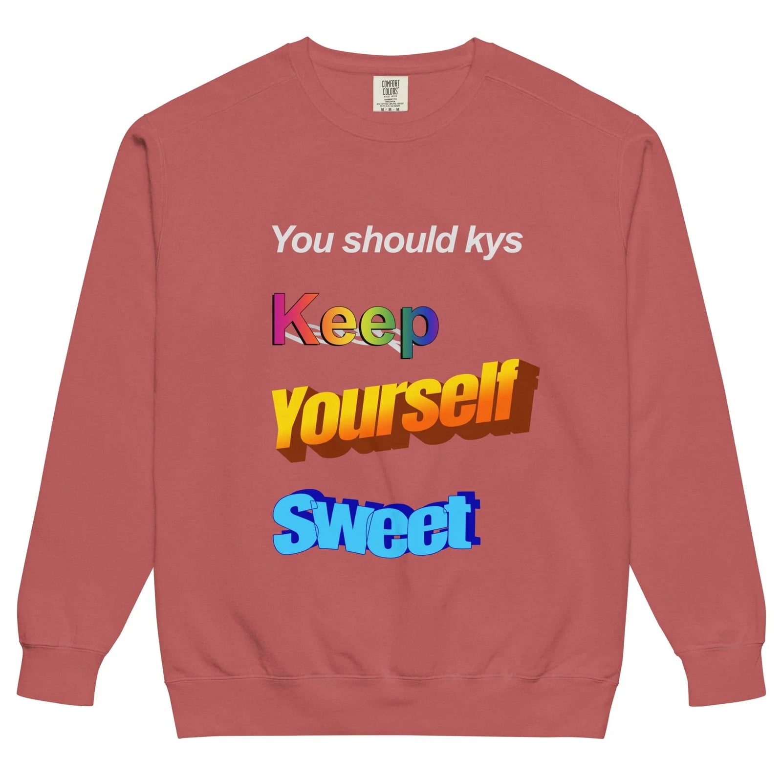 Keep Yourself Sweet Sweatshirt in Midnight Obsidian & Neon Typography. OEKO-TEX® 100, Eco-Certified Inks, Made-to-Order (Zero Overproduction).