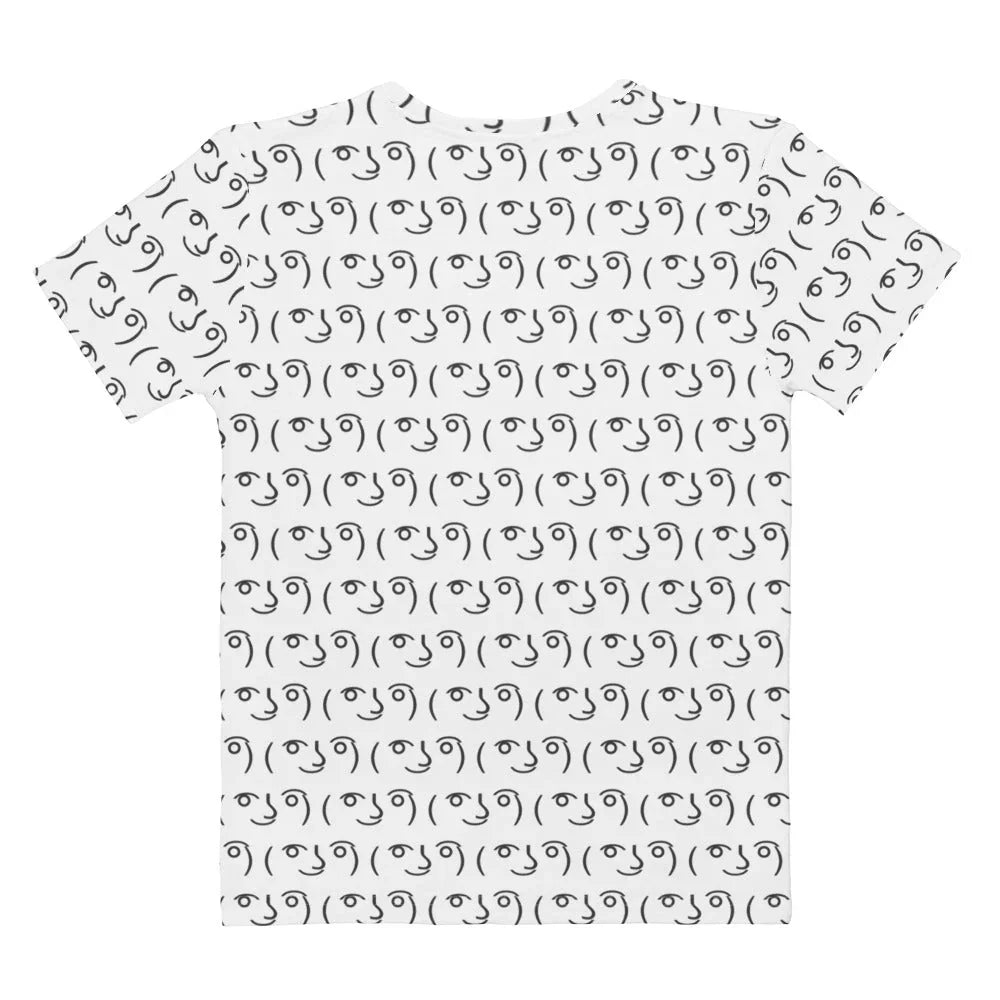 Lenny Face Women's Tee - The distinct parenthesis borders and curved eyebrows of the ( ͡° ͜ʖ ͡°) character set arranged in a dizzying #000000 on #FFFFFF array.