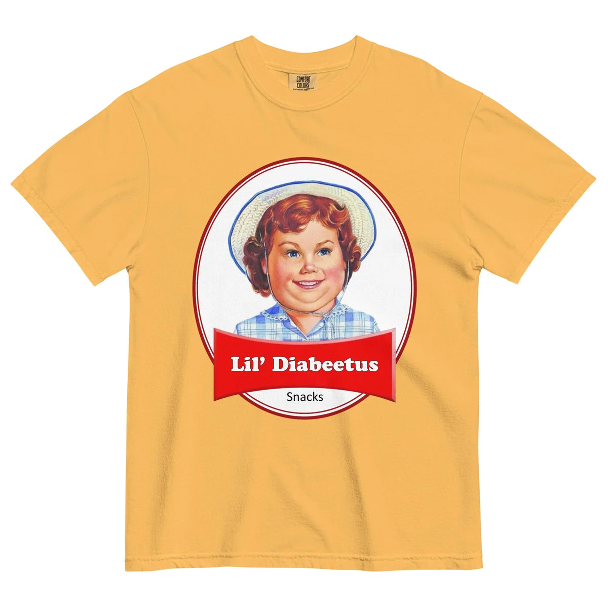 Lil Diabeetus T-Shirt in Dusty Periwinkle & Crimson. OEKO-TEX® 100, WRAP Certified, US Cotton Trust Protocol.