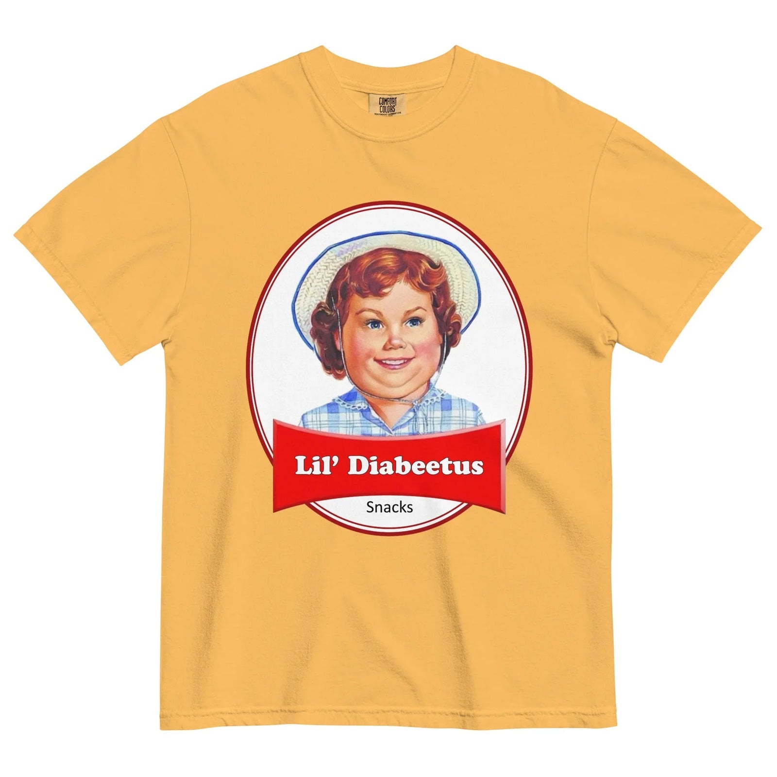 Lil Diabeetus T-Shirt in Dusty Periwinkle & Crimson. OEKO-TEX® 100, WRAP Certified, US Cotton Trust Protocol.