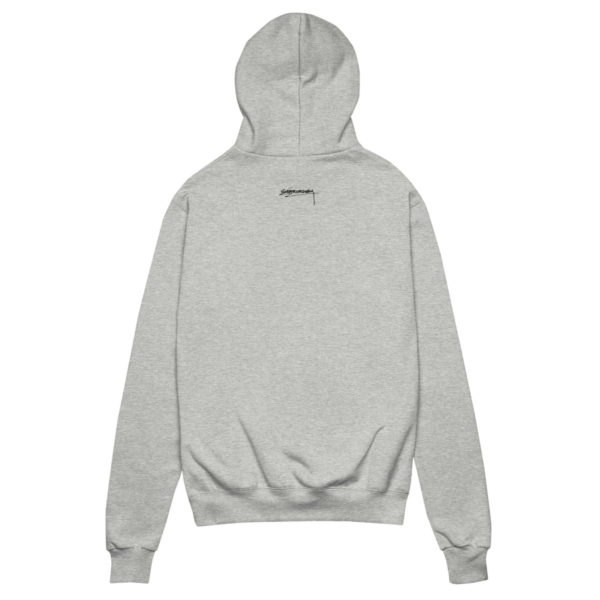 Listen and Learn Hoodie - The juxtaposition of the utilitarian red (#DC143C) "Silence" and "Shushing" safety icons against the aggressive text declaration in deep obsidian (#1A1A1A) on a misty heather grey (#D3D3D3) base.