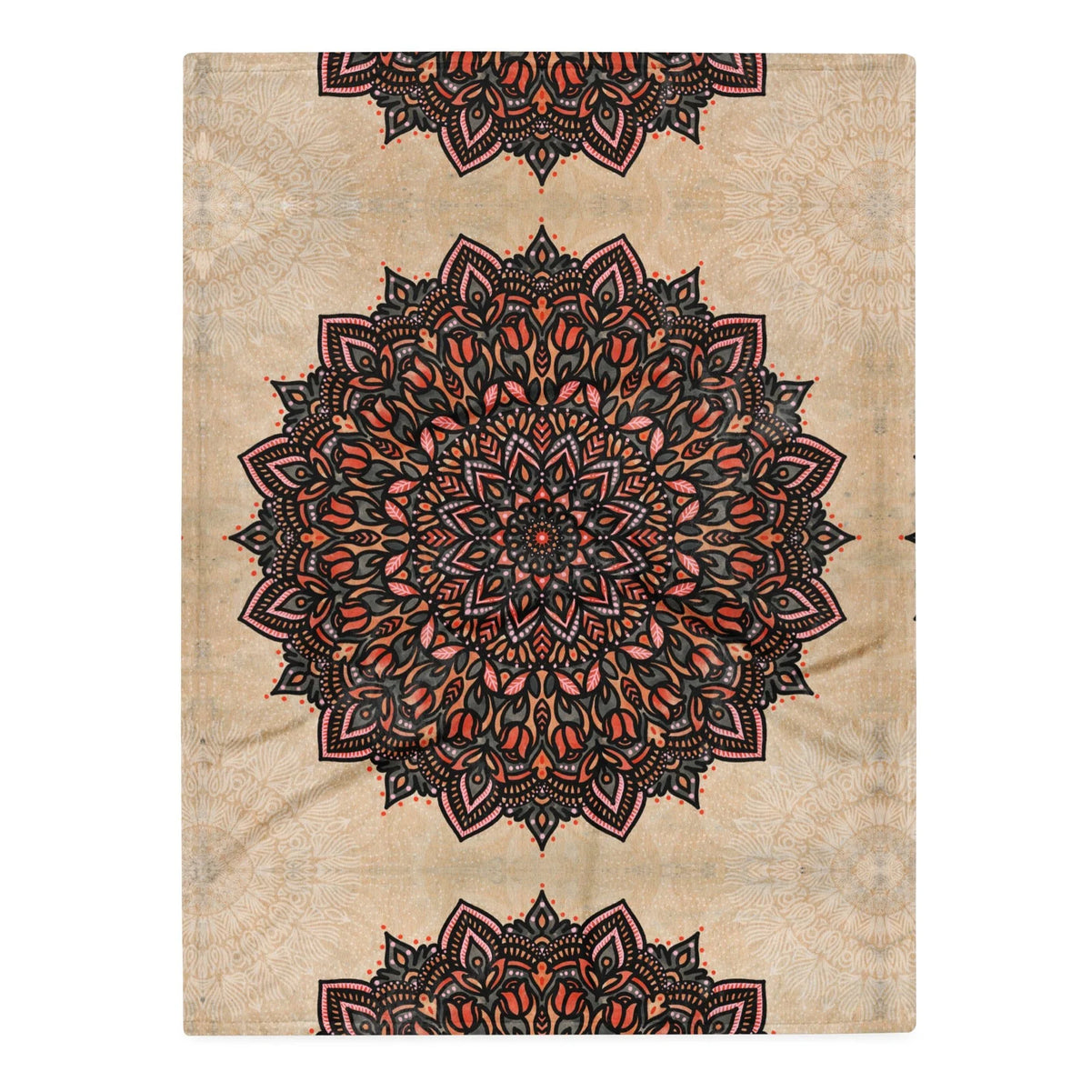 Mandala Plush Blanket in Earthen Terracotta Parchment. REACH Compliant, Zero-Wastewater Printing, Made-to-Order (Zero Overproduction).