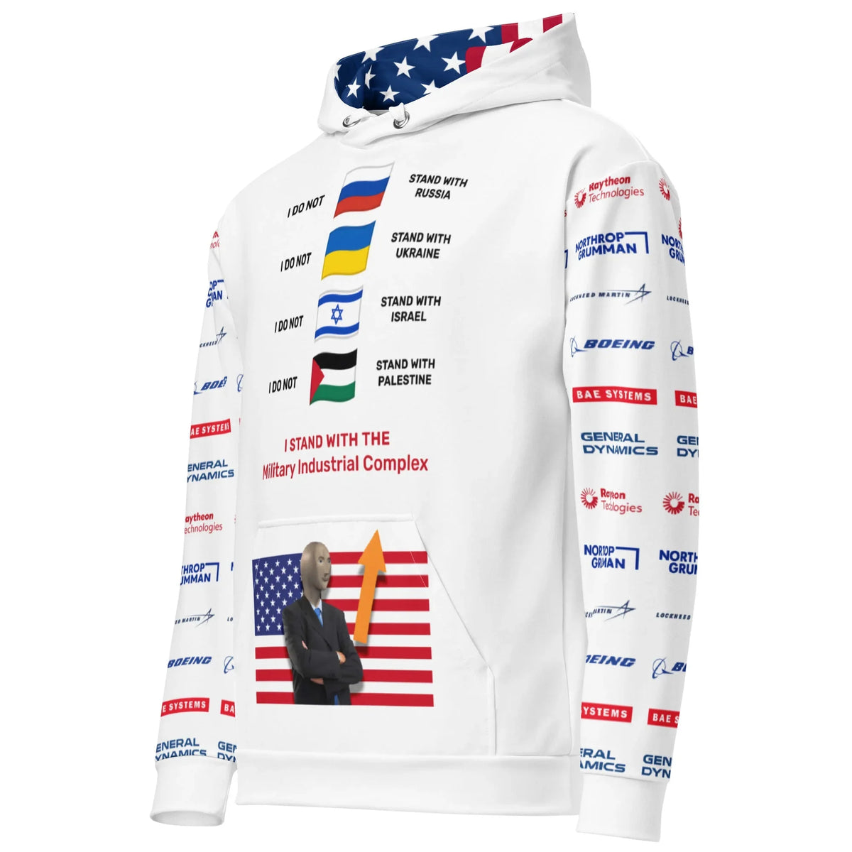Manifest Destiny Hoodie in Stark Corporate Satire. OEKO-TEX® 100, REACH Compliant, GRS Certified.