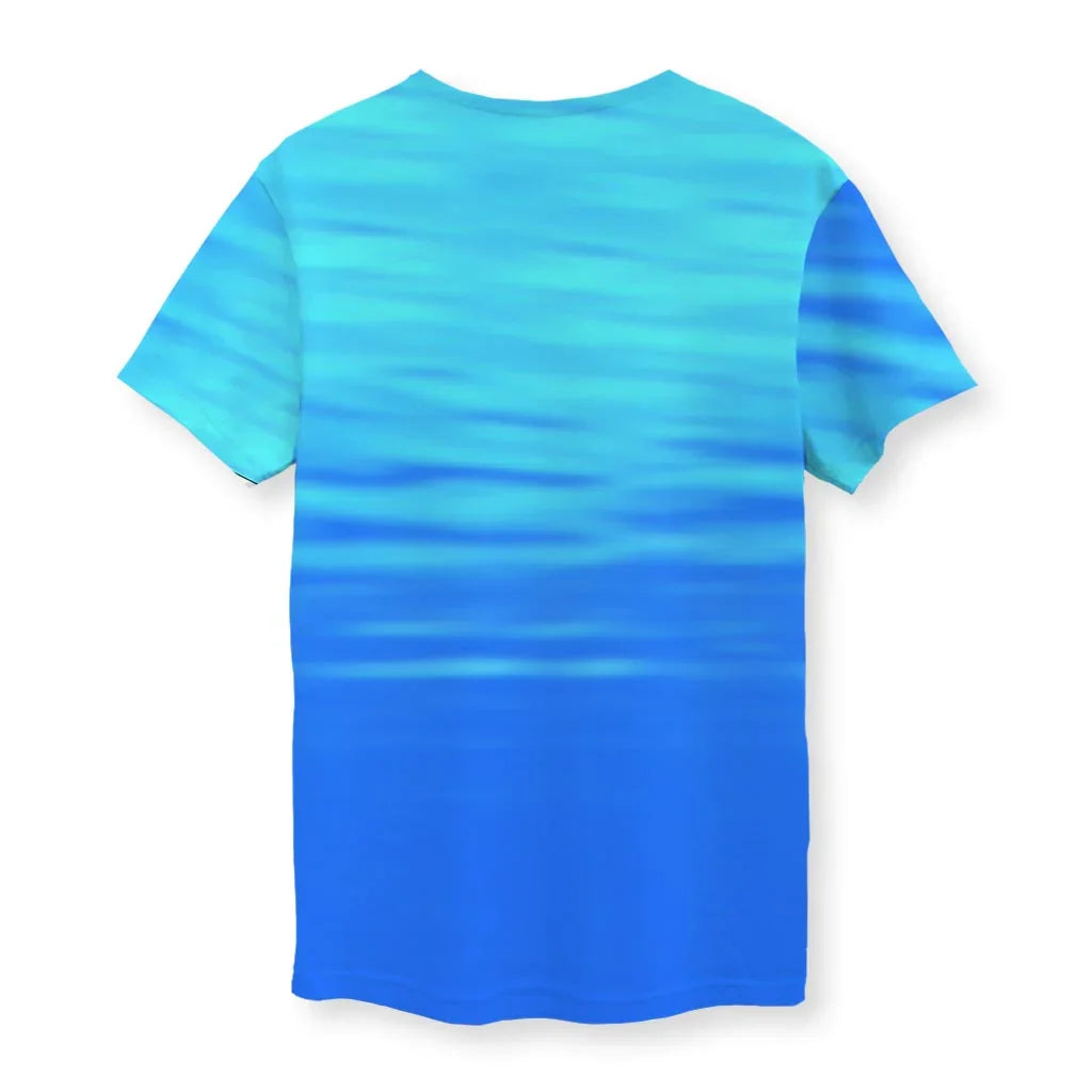 Motivation Dolphin T-Shirt - The jarring juxtaposition of a high-fidelity, sun-dappled dolphin in Electric Cyan (#00FFFF) and Dodger Blue (#1E90FF) tones against the low-effort "Belief in urself" caption in stark white (#FFFFFF).