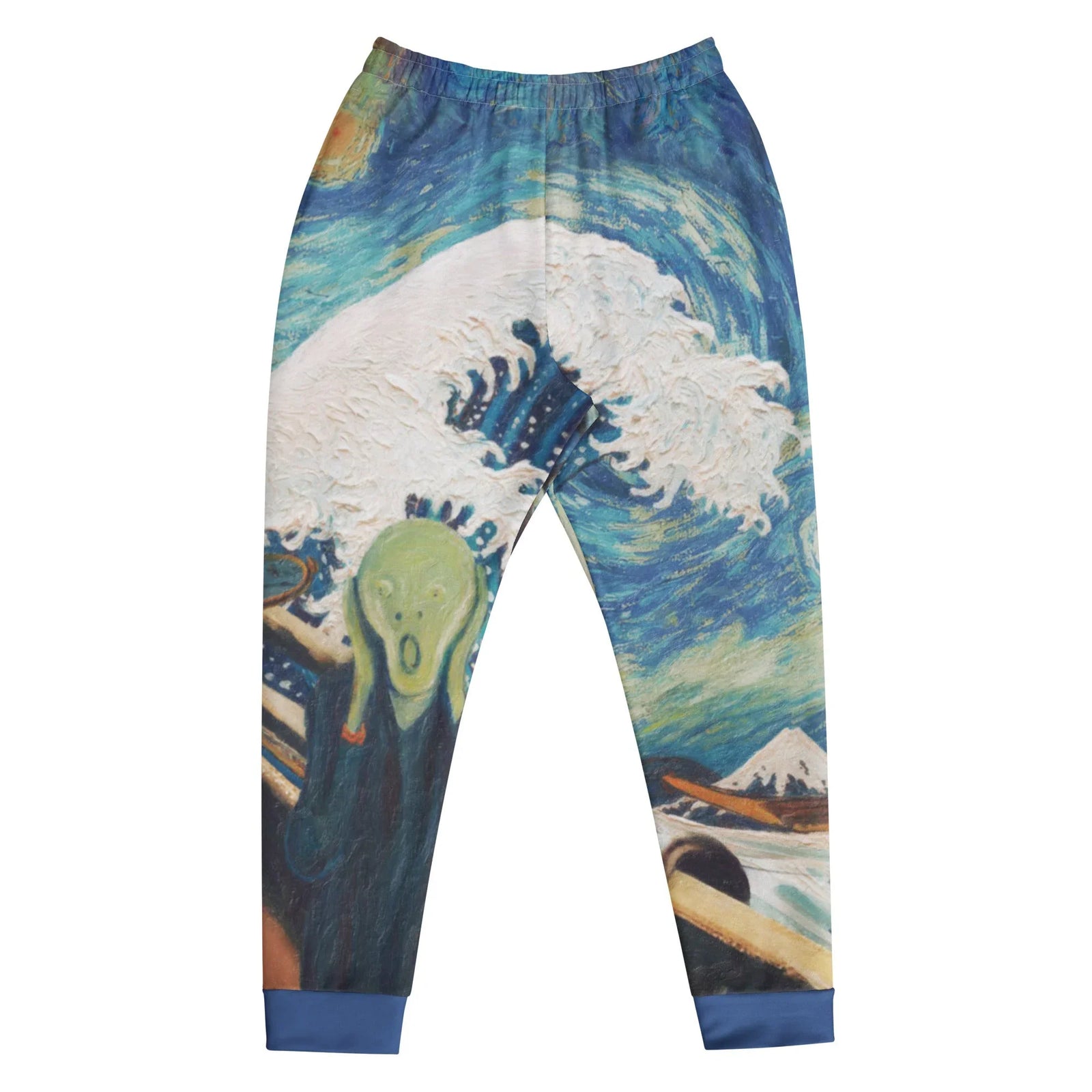 This surrealist fusion blends iconic masterpieces against a turbulent post-impressionist sky of rhythmic deep indigo and vibrant cerulean swirls (punctuated by glowing harvest moon yellow). Contact us with accessibility feedback, we'd love to help!