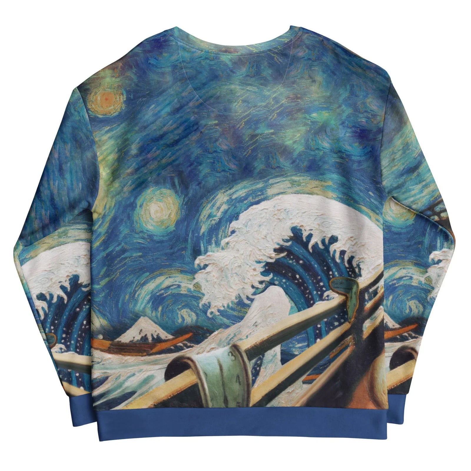 My Favorite Paintings Sweatshirt - The jarring juxtaposition where the deep midnight wave blue (#0B3D6B) of Van Gogh's celestial swirls crashes directly into the absinthe green (#A9C075) visage of Munch's screamer.