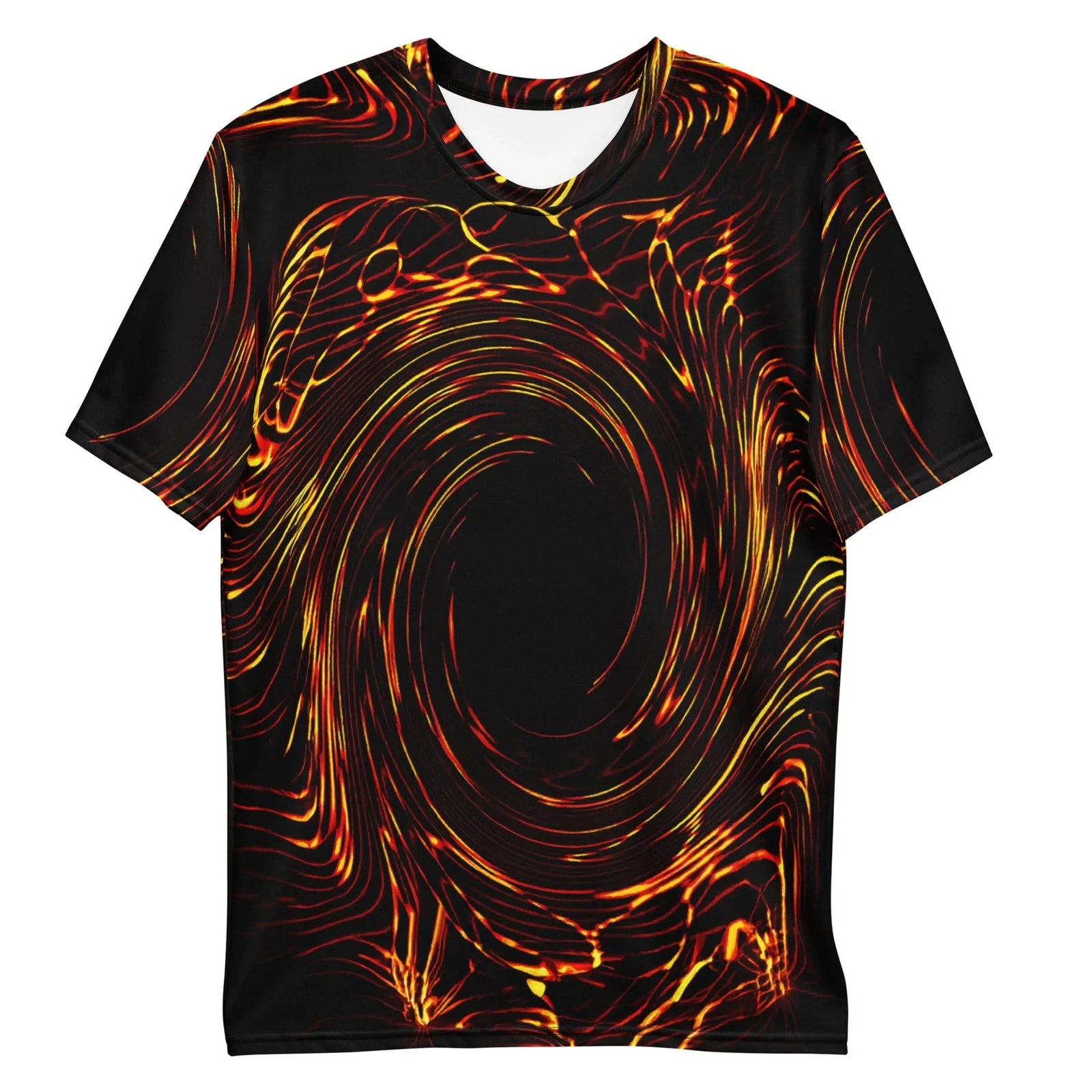 This t-shirt transforms the wearer into a living portal of mystical energy, featuring a spiraling vortex of searing magma orange and glowing amber against infinite void black. Contact us with accessibility feedback, we'd love to help!