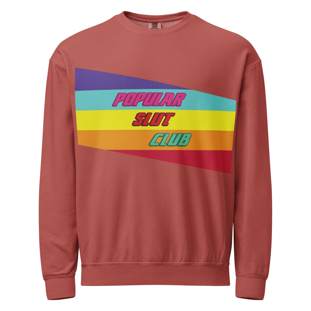 Popular Slut Club Sweatshirt in Vintage Slate Prism. OEKO-TEX® 100, Eco-Certified Inks, Made-to-Order (Zero Overproduction).