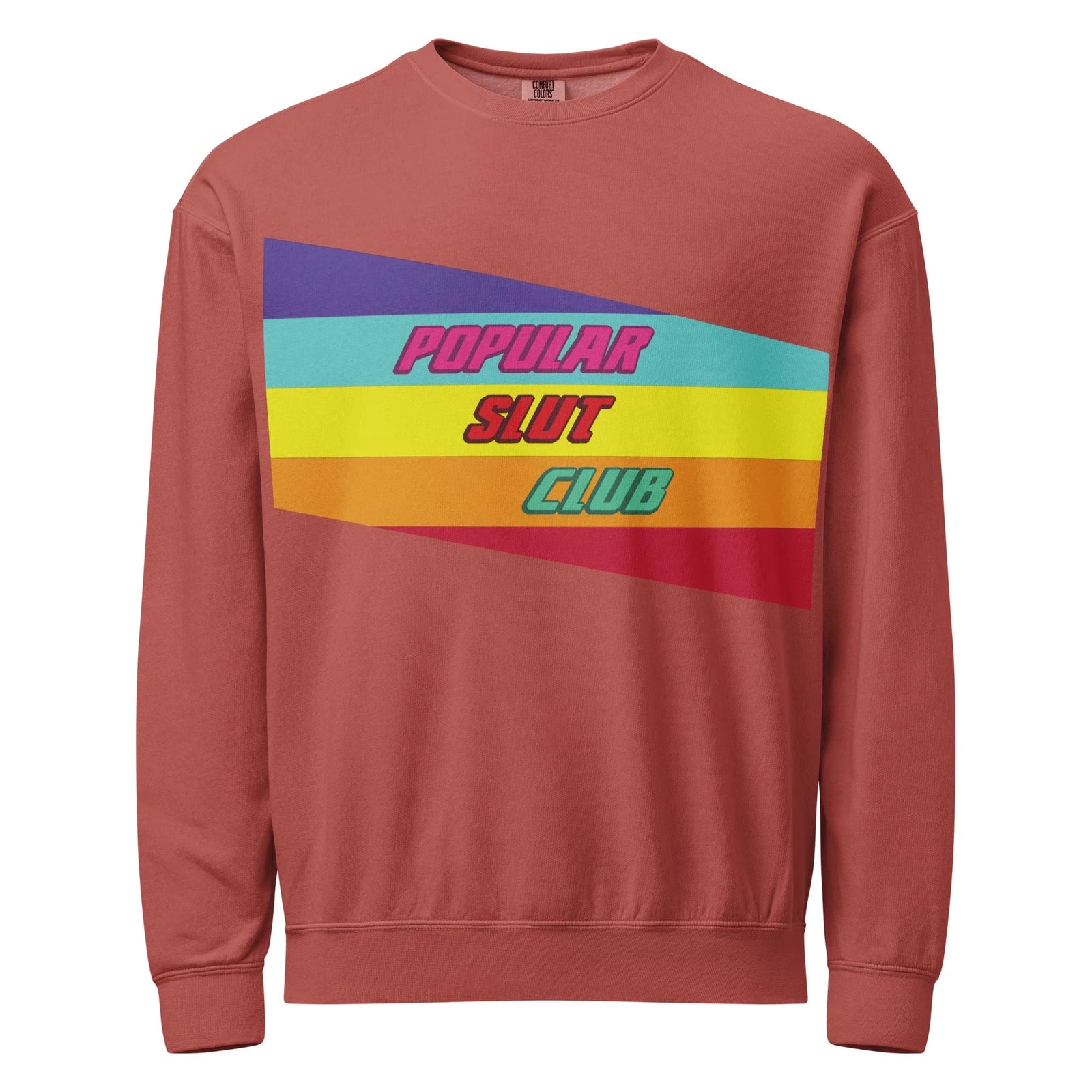 Popular Slut Club Sweatshirt in Vintage Slate Prism. OEKO-TEX® 100, Eco-Certified Inks, Made-to-Order (Zero Overproduction).
