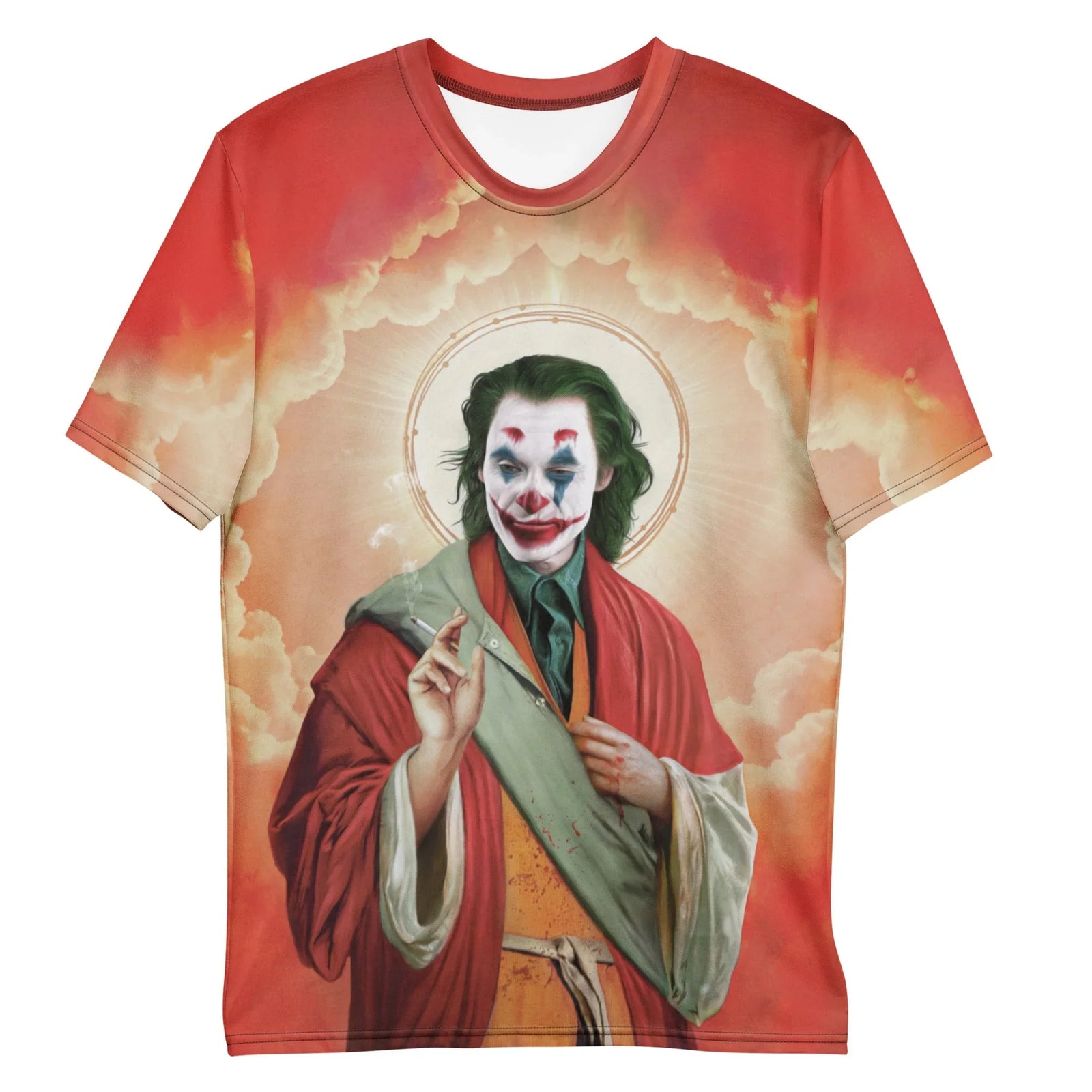 A rich, painterly portrait reimagines a notorious cinematic villain as a holy icon, featuring messy forest green hair and blue diamond eye accents. Contact us with accessibility feedback, we'd love to help!