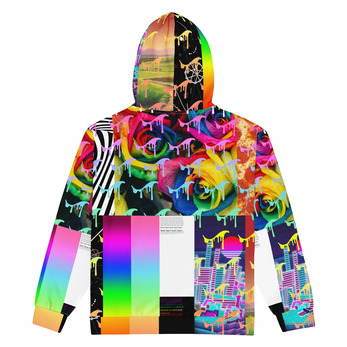 Sample Design Men's Zip Hoodie in Psychedelic Glitch Spectrum. OEKO-TEX® 100, REACH Compliant, GRS Certified.