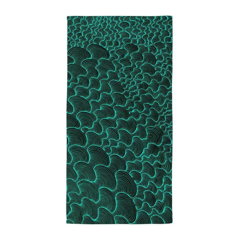 Scribblewave Beach Towel in Electric Cyan Abyss. REACH Compliant, Zero-Wastewater Printing, Made-to-Order (Zero Overproduction).
