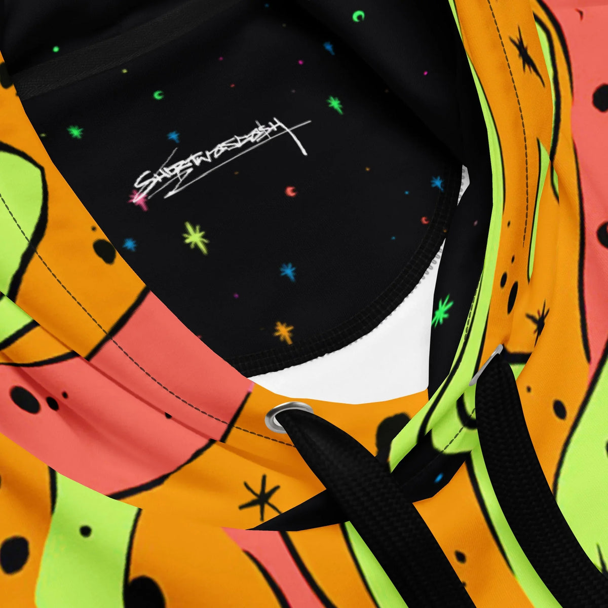 Skelly Space Drip Hoodie in Psychedelic Galaxy Meltdown. OEKO-TEX® 100, REACH Compliant, GRS Certified.