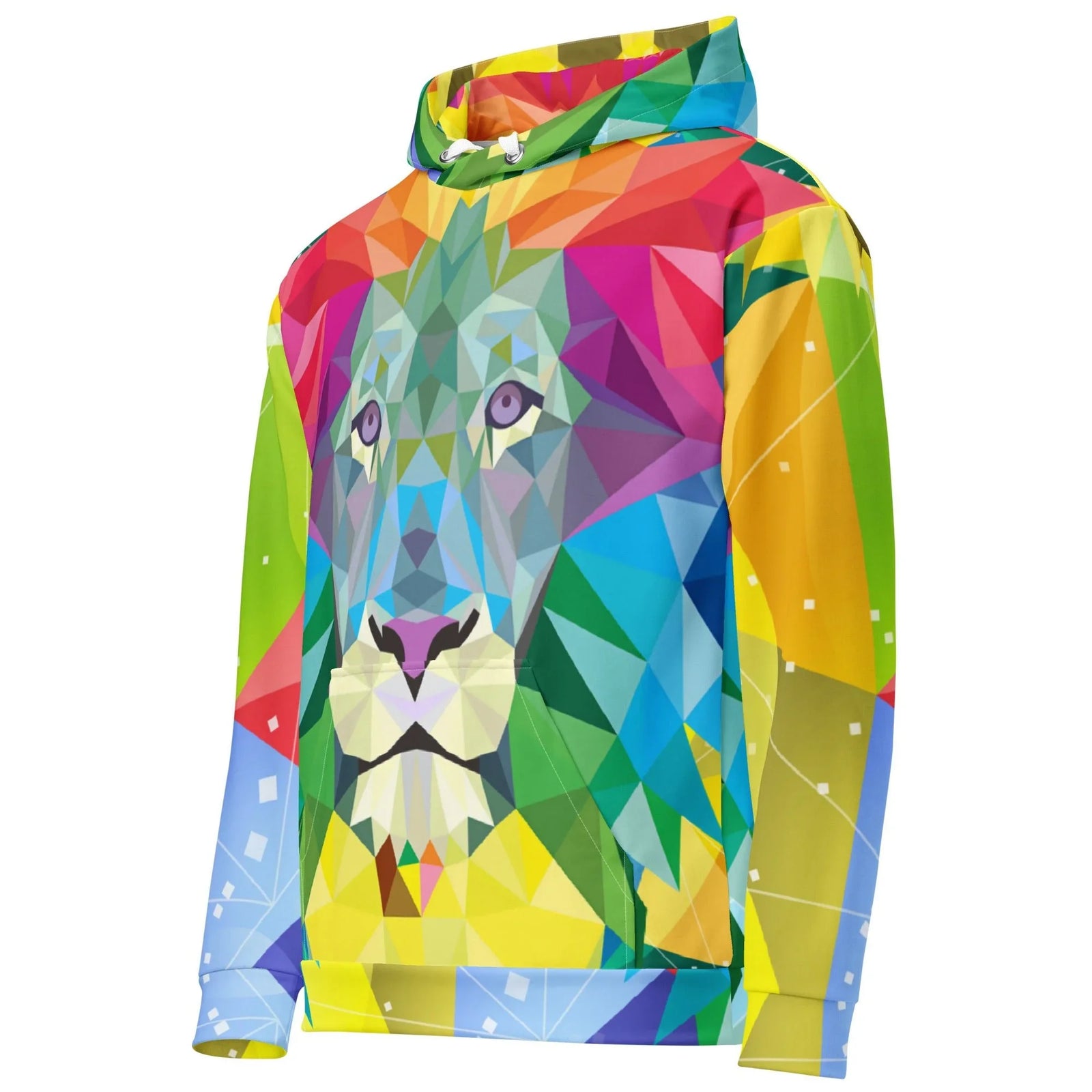 Spiritual Lion Hoodie in Prismatic Geometric Spectrum. OEKO-TEX® 100, REACH Compliant, GRS Certified.