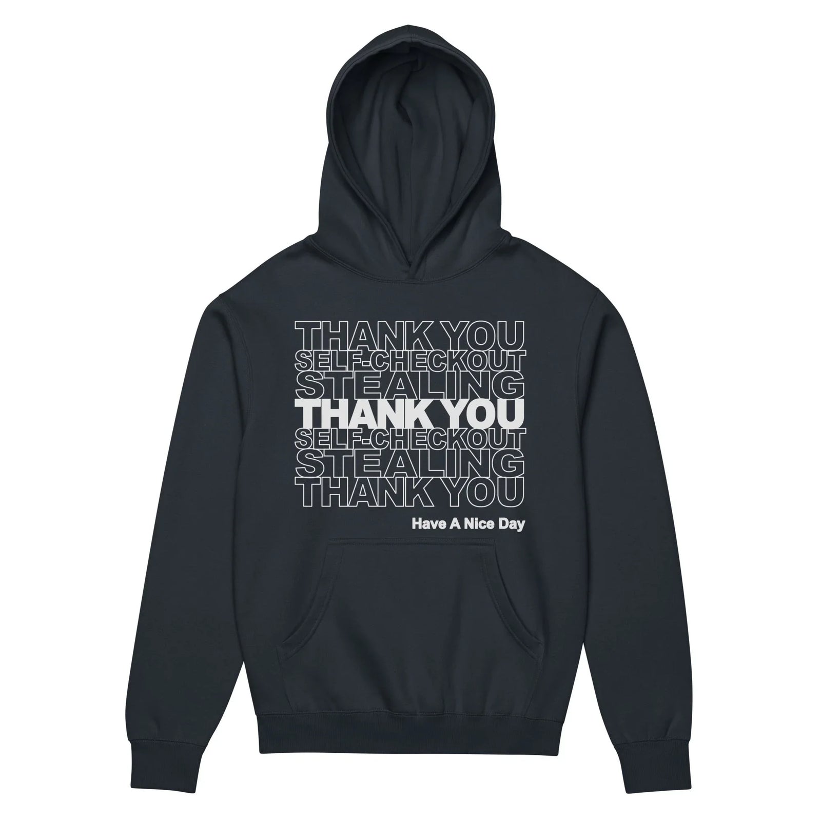 Thank You Stealing Hoodie in Deep Olive Loam. WRAP Certified, Zero-Crack HD Print, Made-to-Order (Zero Overproduction).
