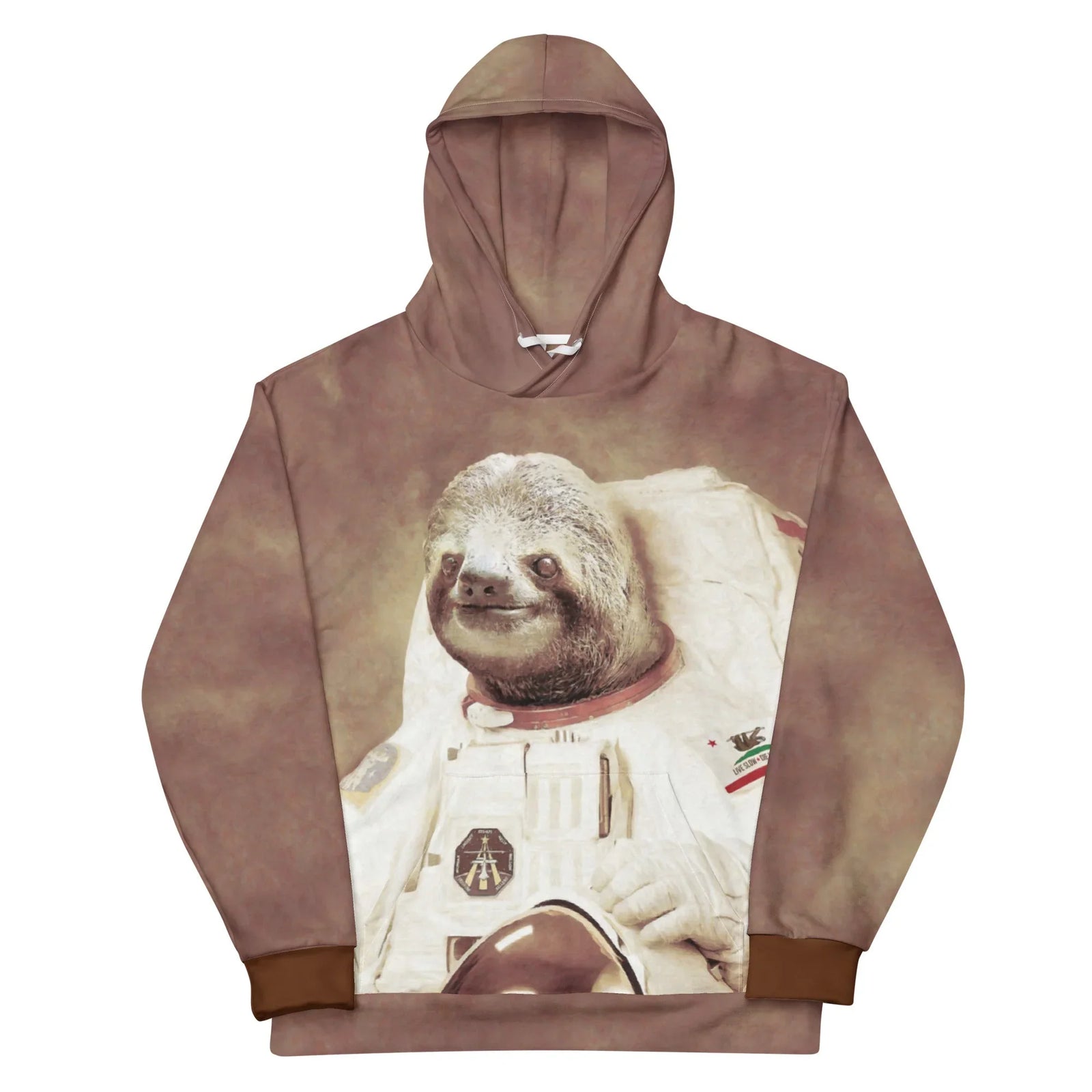 A hyper-realistic, oil-painting style sloth commands attention in a fully equipped parchment cream astronaut suit. Contact us with accessibility feedback, we'd love to help!