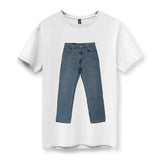 On a canvas of stark optical white, a large photo-realistic print displays a pair of classic American denim trousers in bold isolation. Contact us with accessibility feedback, we'd love to help!