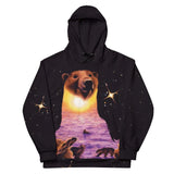 Set against deep void black, this surreal double-exposure graphic displays a majestic arctic bear dissolving into a blinding solar gold sunset. Contact us with accessibility feedback, we'd love to help!