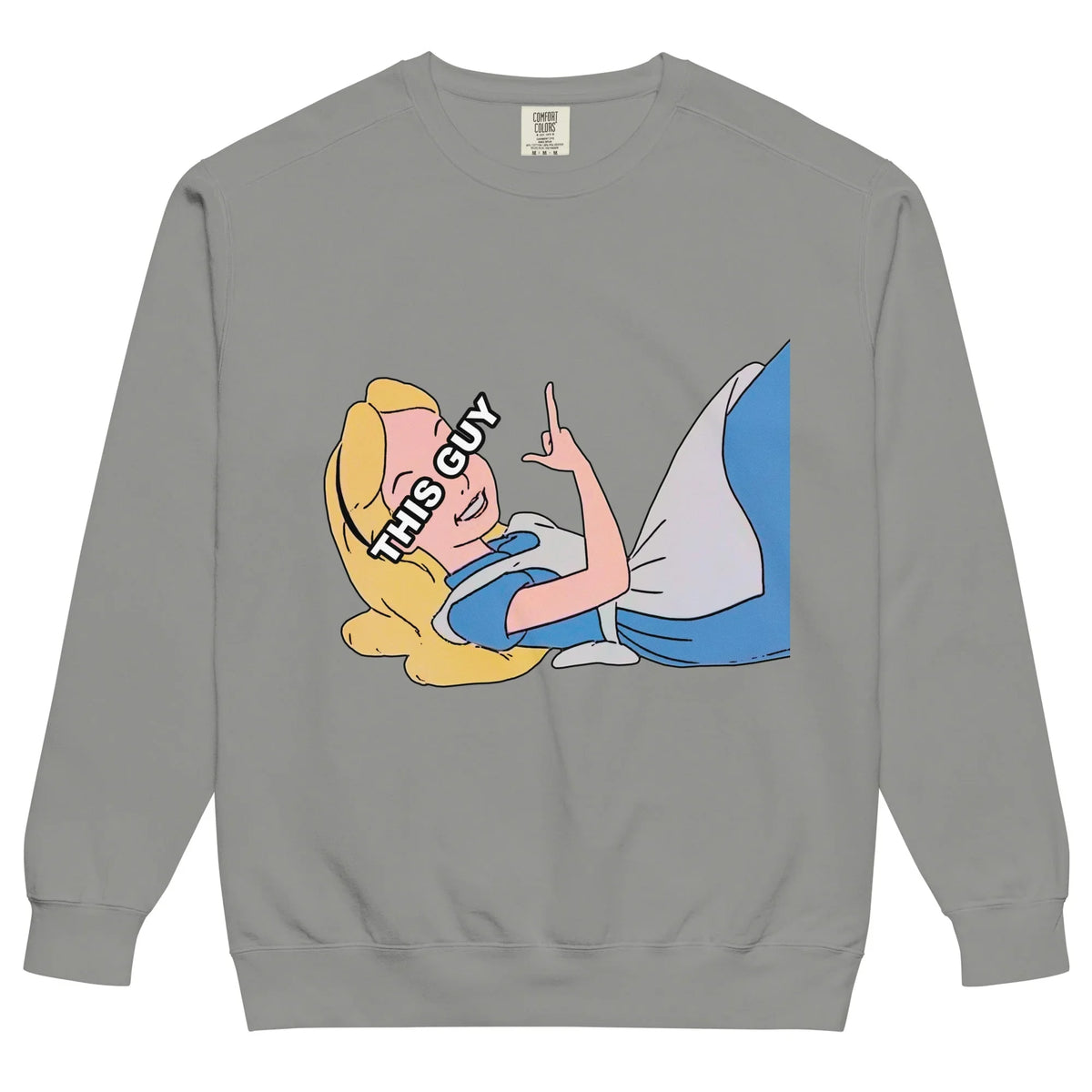 This Guy Sweatshirt in Storybook Rebellious White. OEKO-TEX® 100, Eco-Certified Inks, Made-to-Order (Zero Overproduction).