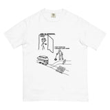 A stark white tee showcases a black MS Paint-style mashup where a fedora-wearing dad asks "ARE YA WINNING, SON?" while peering through a doorway. Contact us with accessibility feedback, we'd love to help!