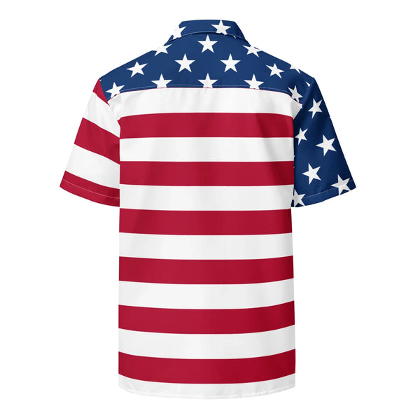 LA LEELA Men's American Patriotic Hawaiian Shirt - USA Flag Print, Red, Relaxed Fit (Size Large)