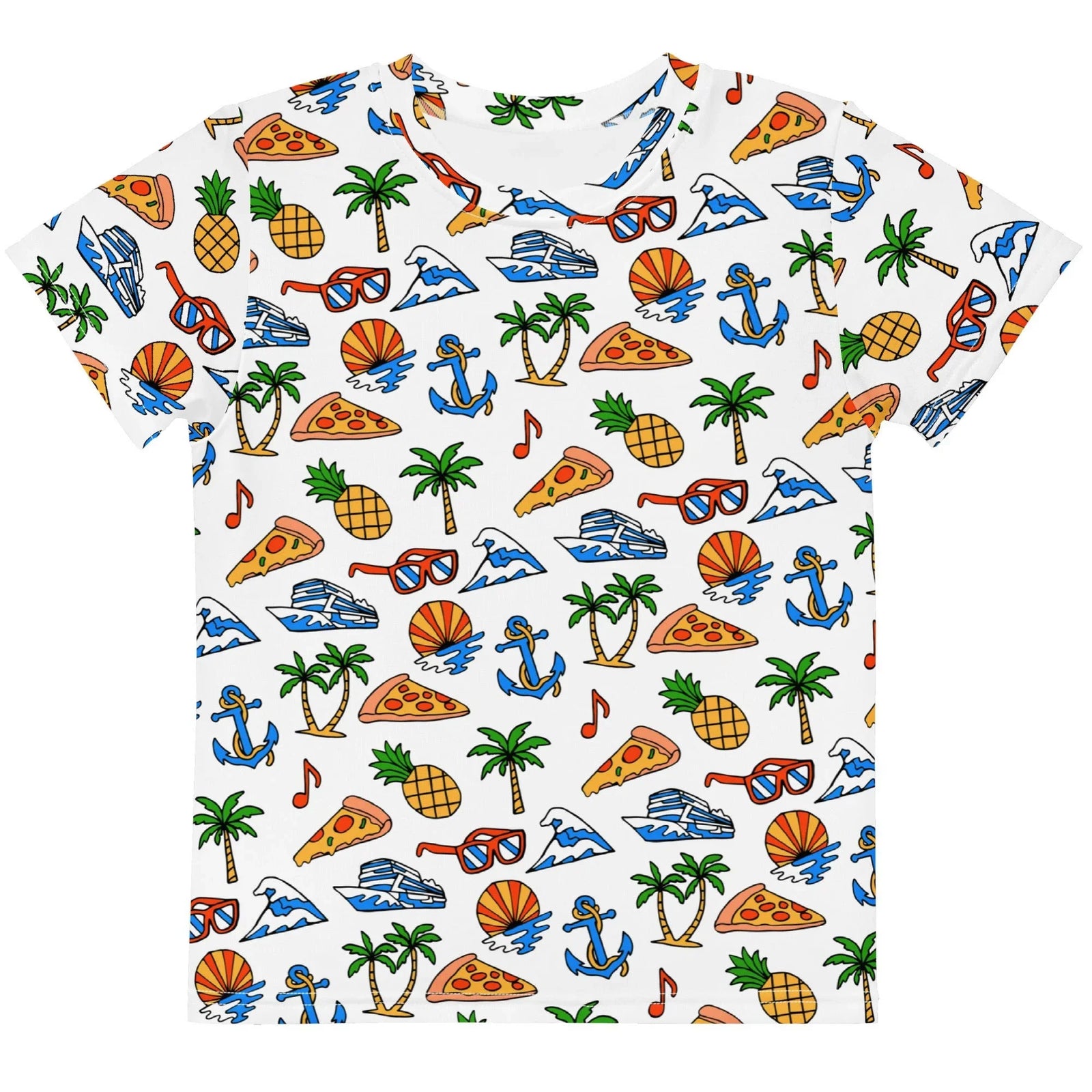 Vacation Ready Kid's Tee in Tropical Sketchbook White. CPSIA Compliant, OEKO-TEX® 100, REACH Compliant.