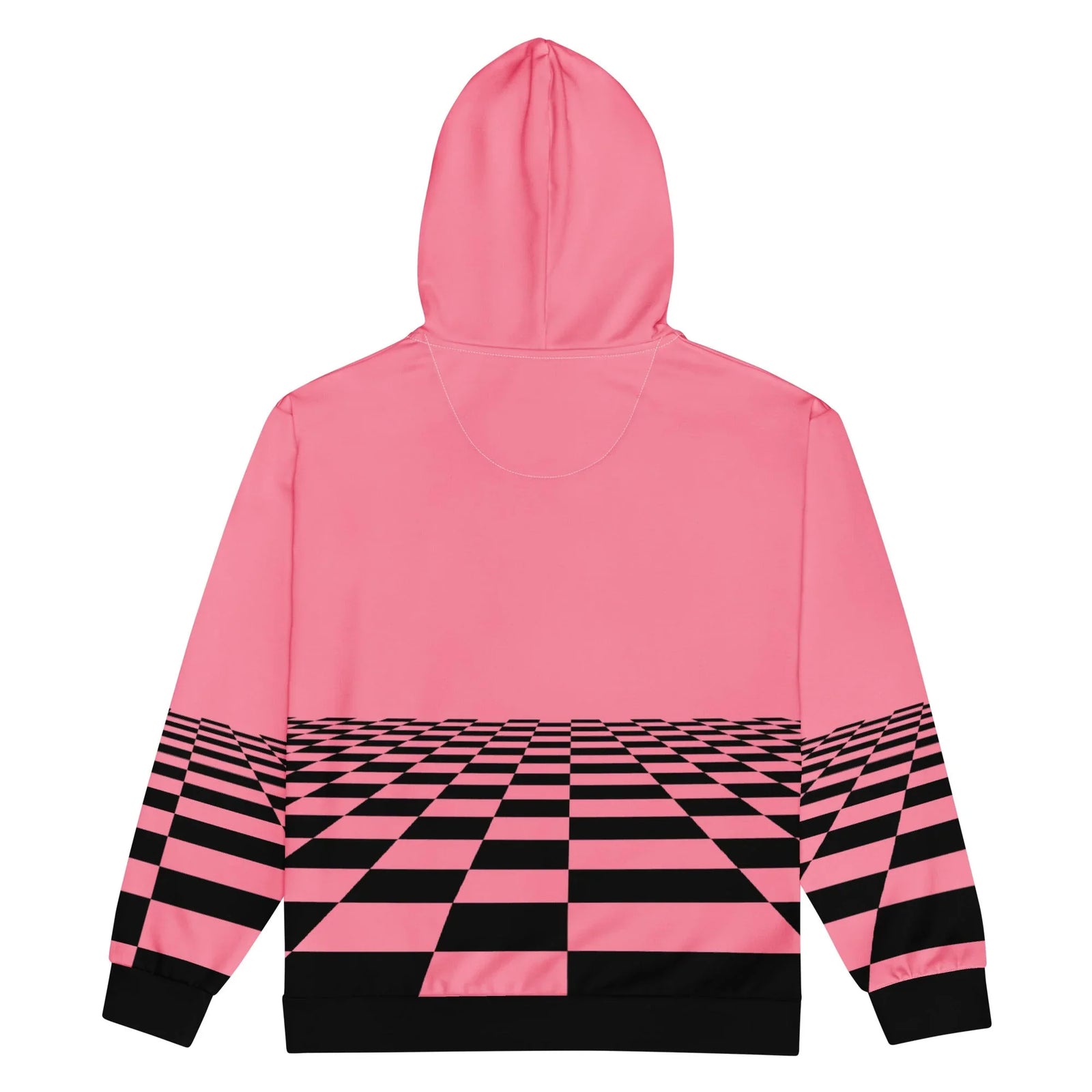 Vaporwave Men's Zip Hoodie - The juxtaposition of the **alabaster stone grey (#E2E2E2)** classical bust superimposed over a **digital flamingo pink (#F687B3)** backdrop.
