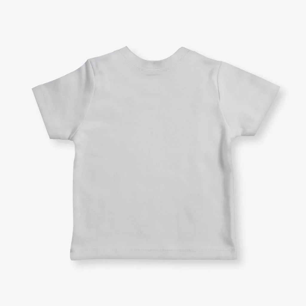 Very Nice Kid's Tee - The repeating "infinity tunnel" of the golden-brown canine (#C68E17) against a blurred slate blue background (#778899), combined with the pixelated, vertically stacked "very nice" text block in midnight black (#1A1A1A).