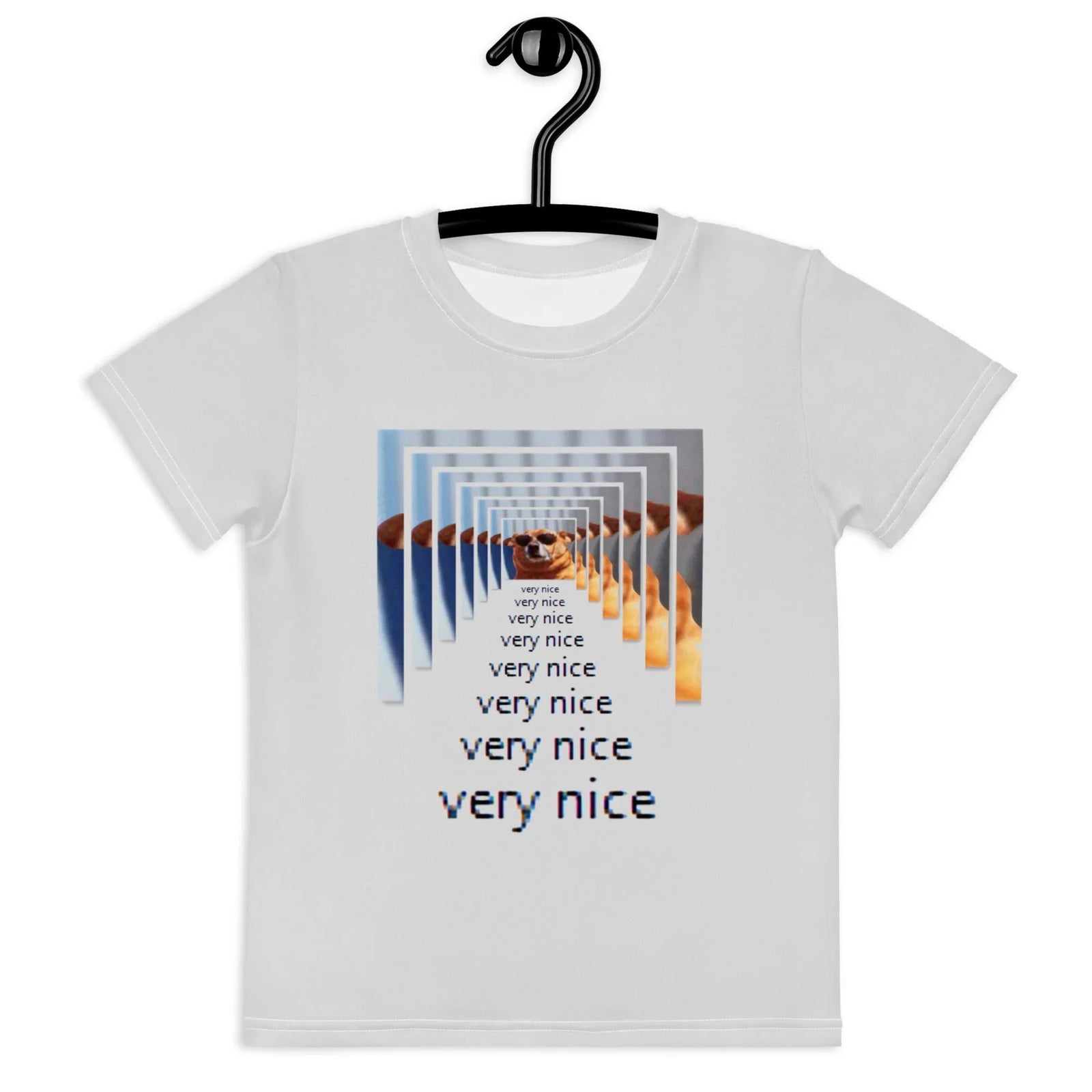 Set against a mist grey base, a meme-inspired graphic features a golden ochre Shiba Inu in sunglasses, spiraling into a recursive "infinity tunnel" effect (Droste style) over slate blue. Contact us with accessibility feedback, we'd love to help!