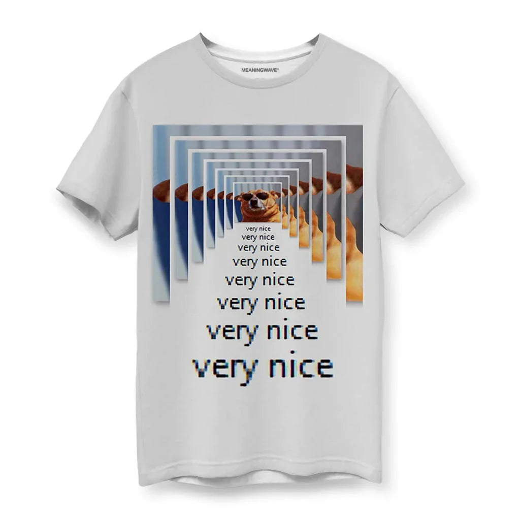 Set on a pristine alabaster canvas, this surreal meme-inspired graphic centers on a cool, caramel-colored canine wearing sunglasses in a recursive Droste effect. Contact us with accessibility feedback, we'd love to help!