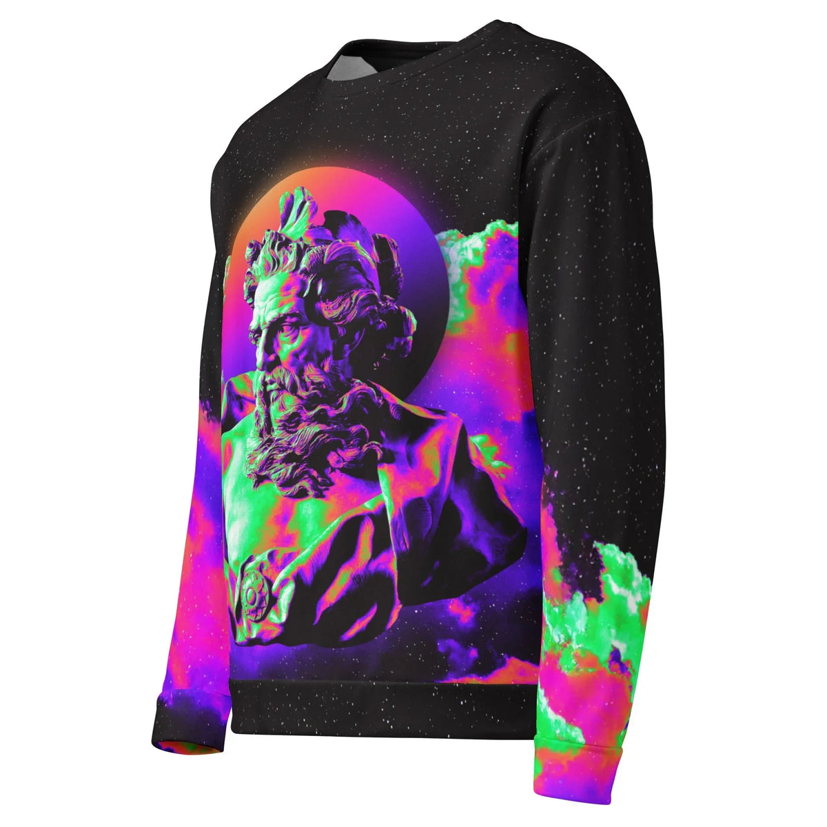Zeus Mode Sweatshirt in Electric Vaporwave Galaxy. OEKO-TEX® 100, REACH Compliant, GRS Certified.